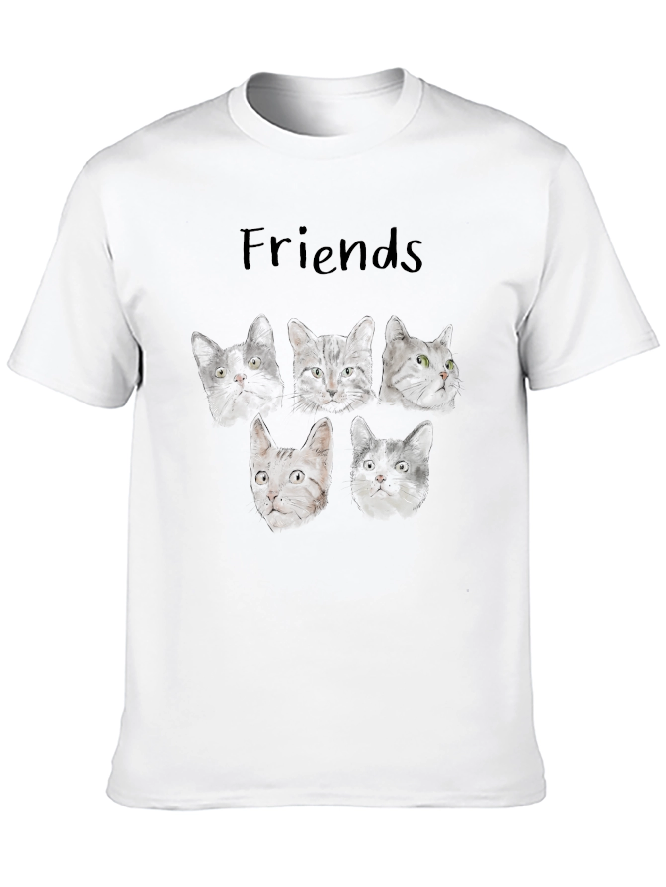 Cat Friends T-Shirt - Black Crew Neck Tee