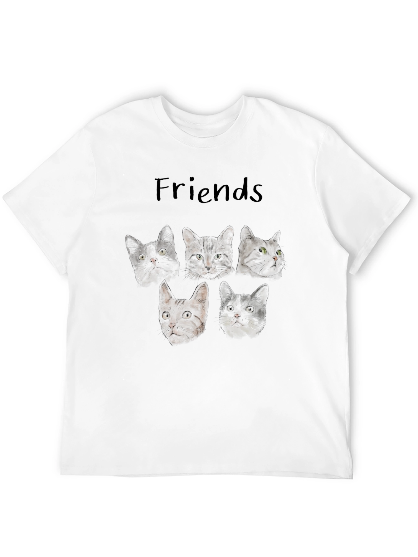 Cat Friends T-Shirt - Black Crew Neck Tee