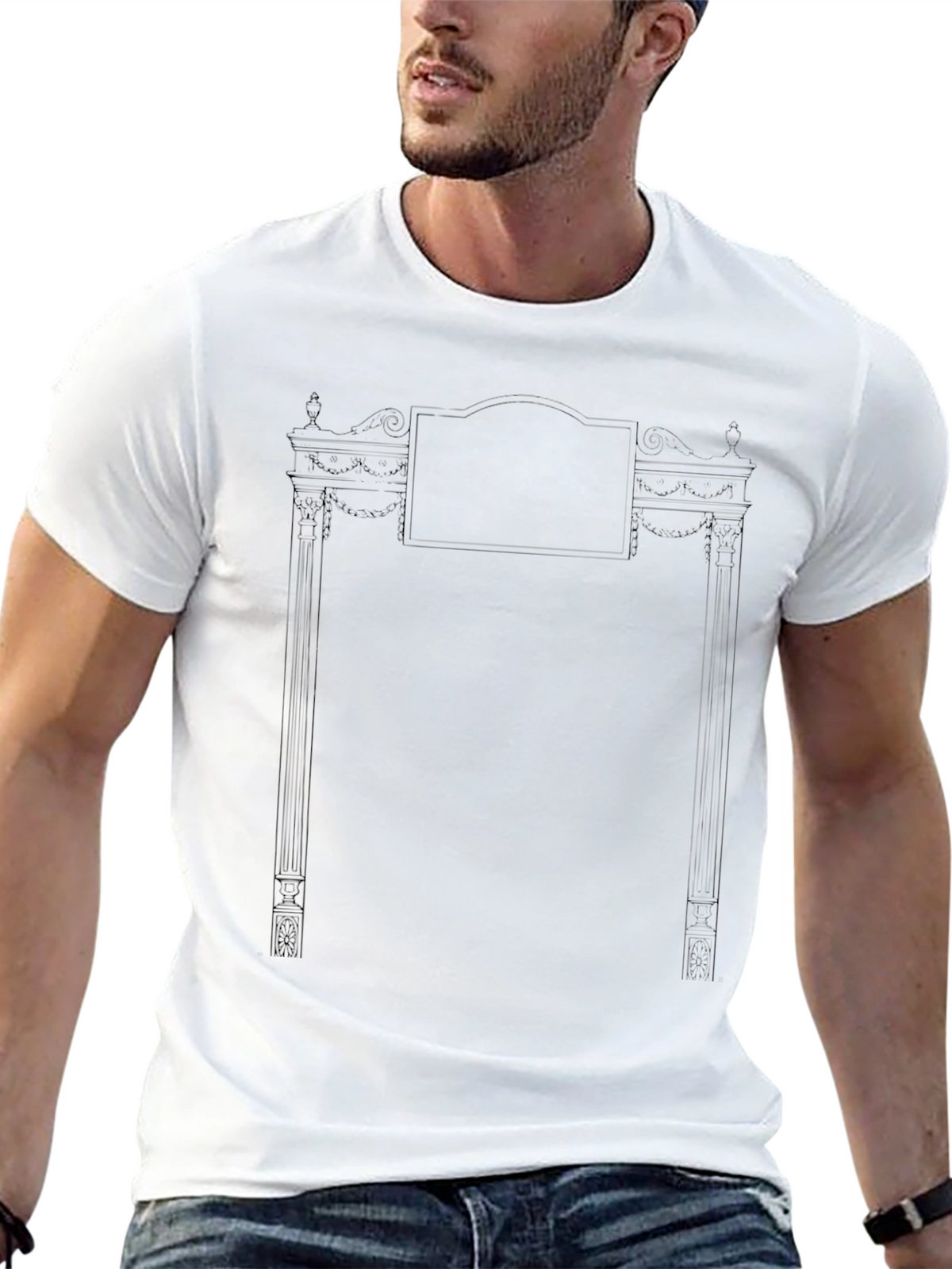 Mens Black T-Shirt with Ornate Frame Graphic