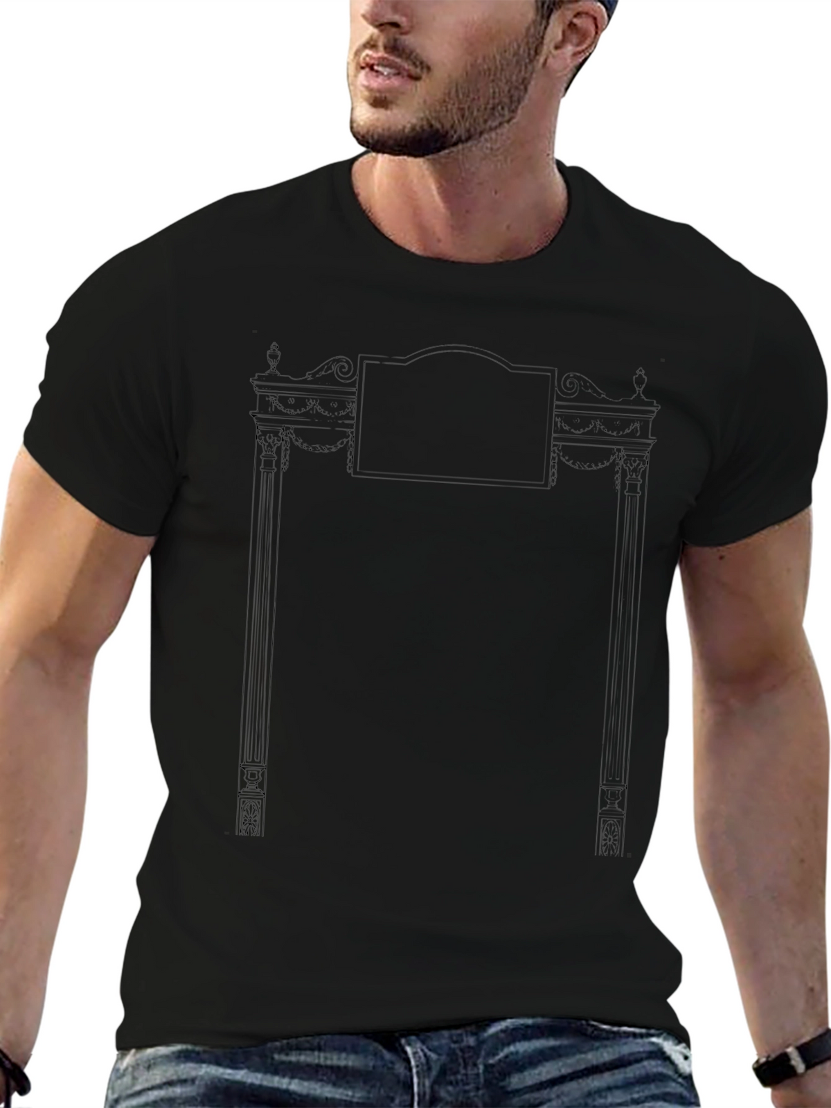 Mens Black T-Shirt with Ornate Frame Graphic