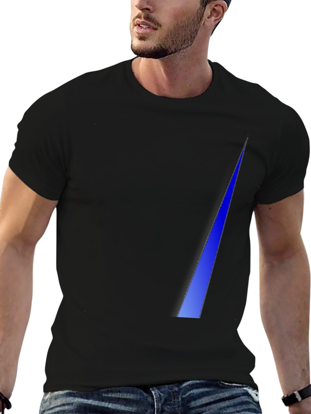 Mens Black T-Shirt with Blue Triangle Design