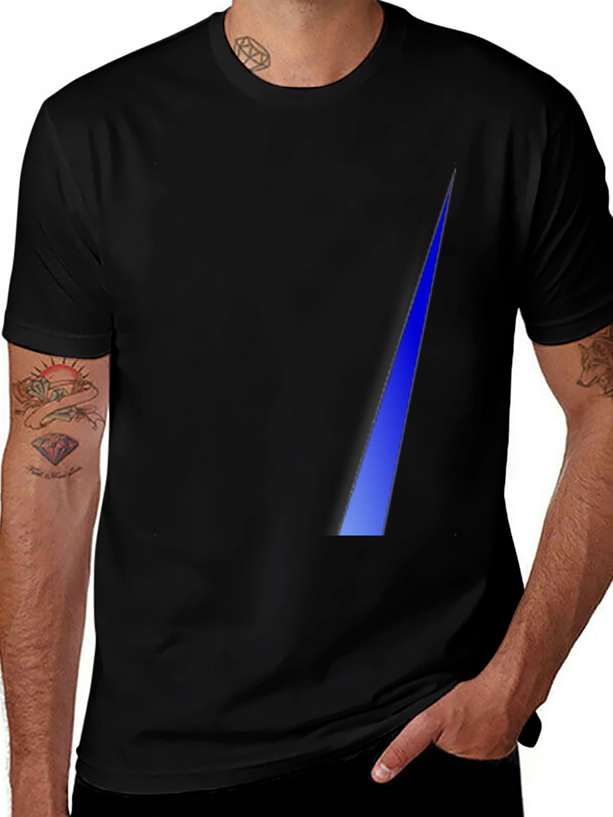 Mens Black T-Shirt with Blue Triangle Design