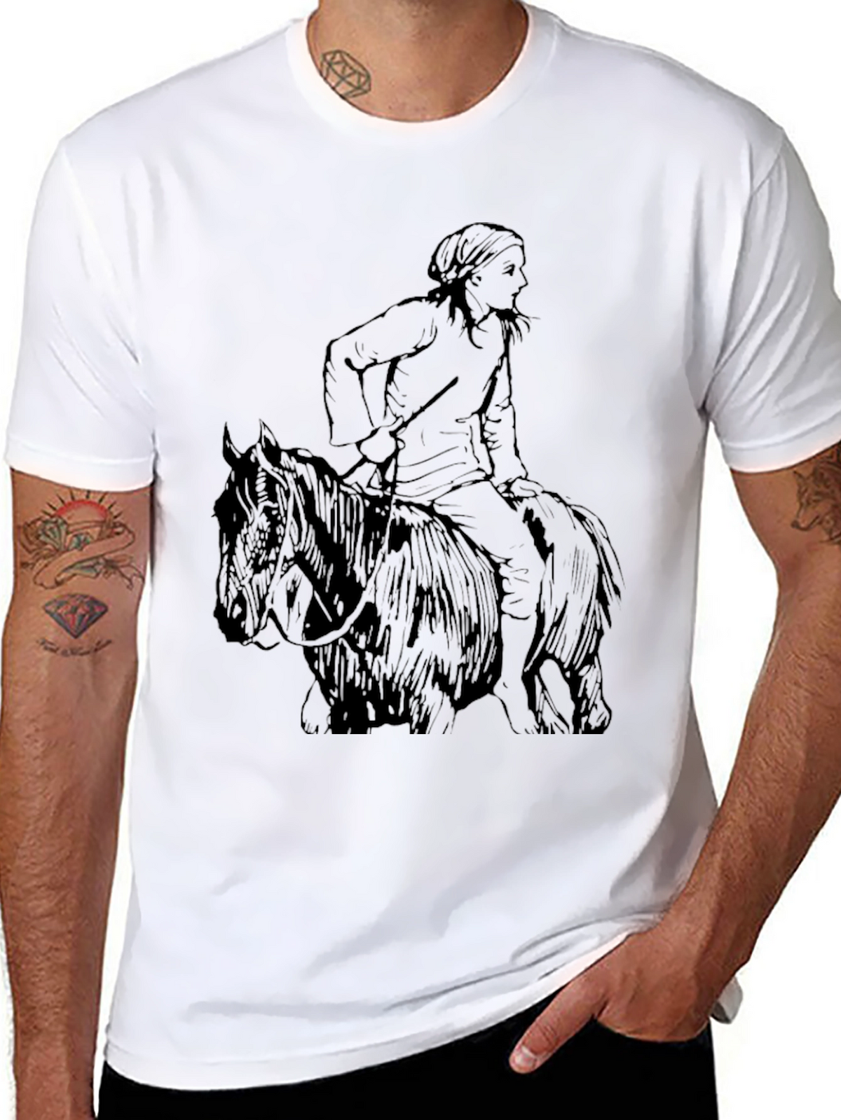 Black T-Shirt with Equestrian Graphic Tee