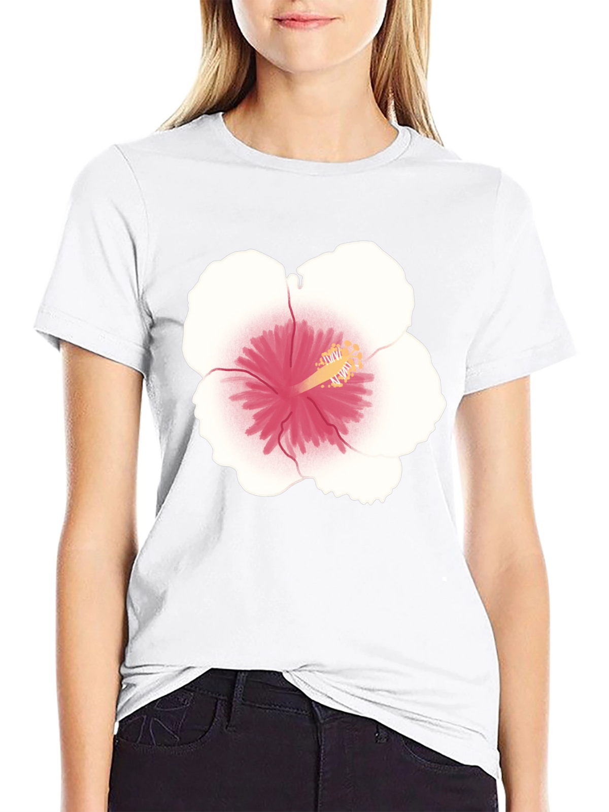 Hibiscus Flower Graphic Tee - Black