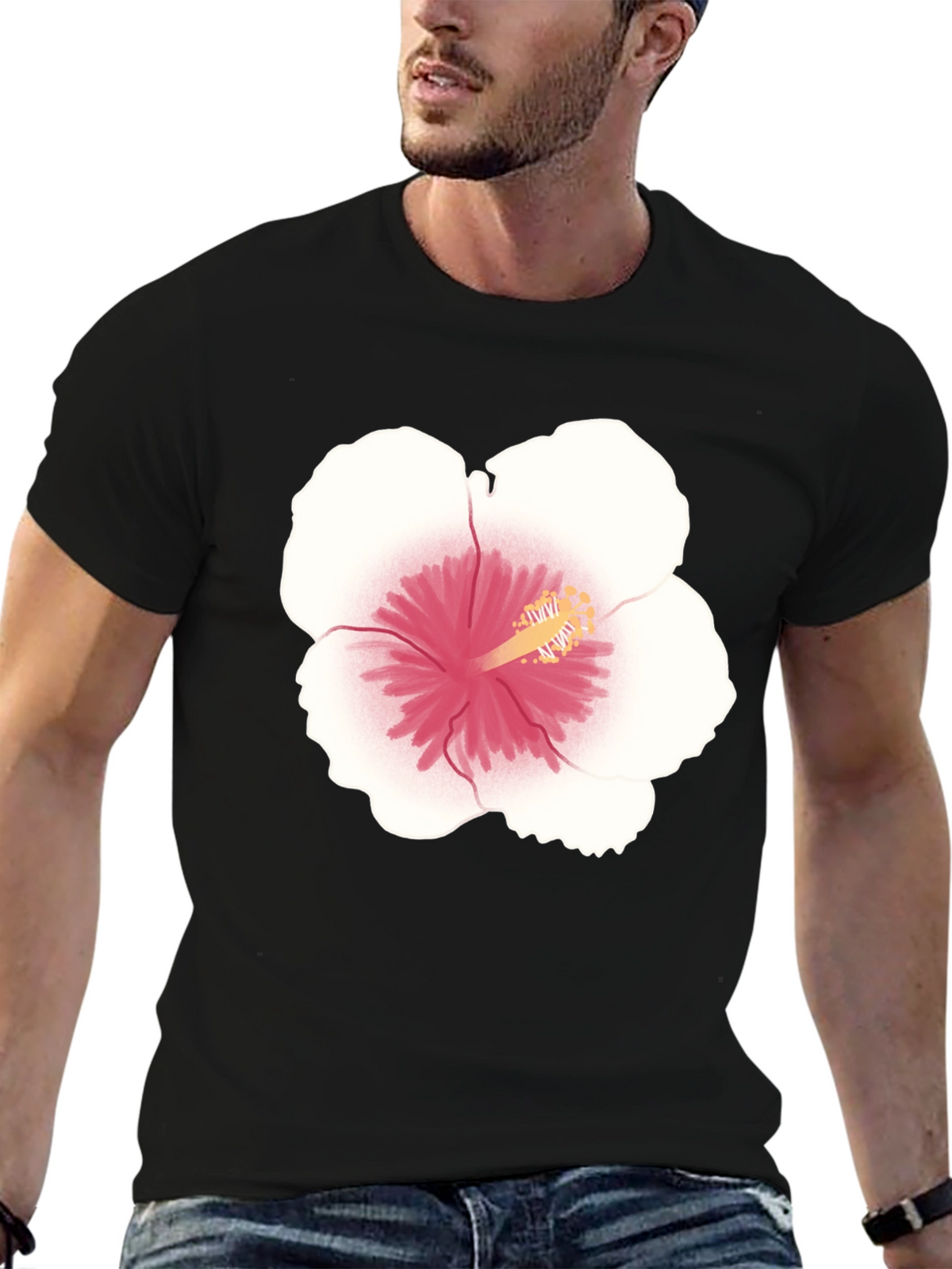 Hibiscus Flower Graphic Tee - Black