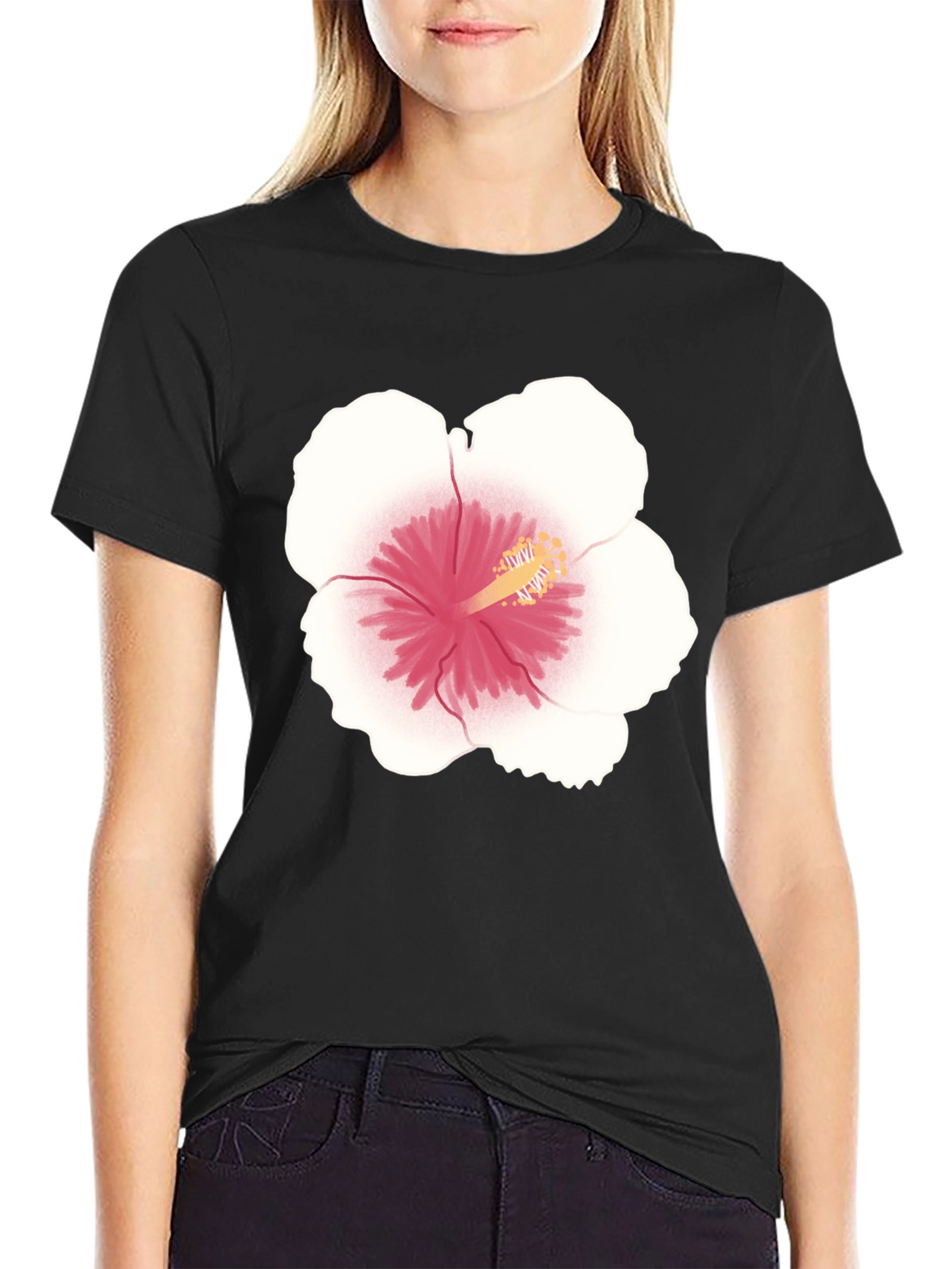 Hibiscus Flower Graphic Tee - Black
