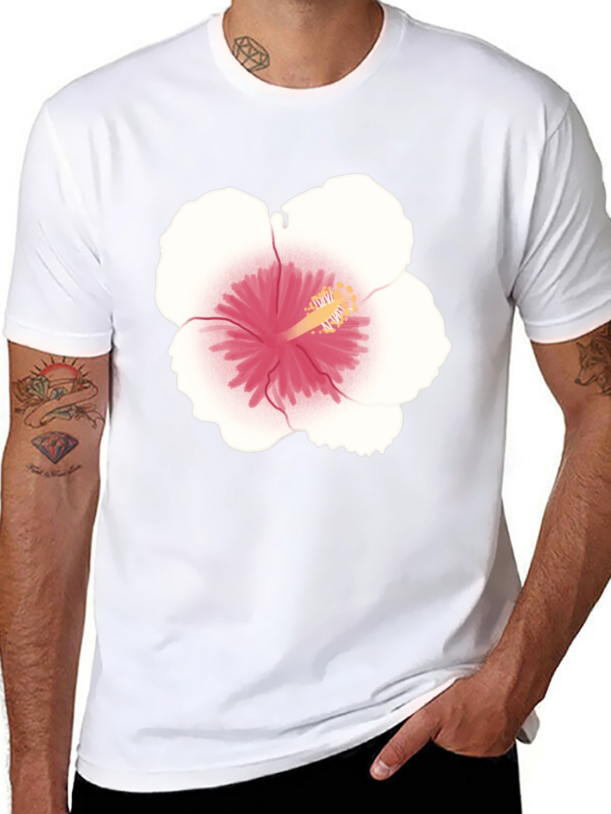Hibiscus Flower Graphic Tee - Black