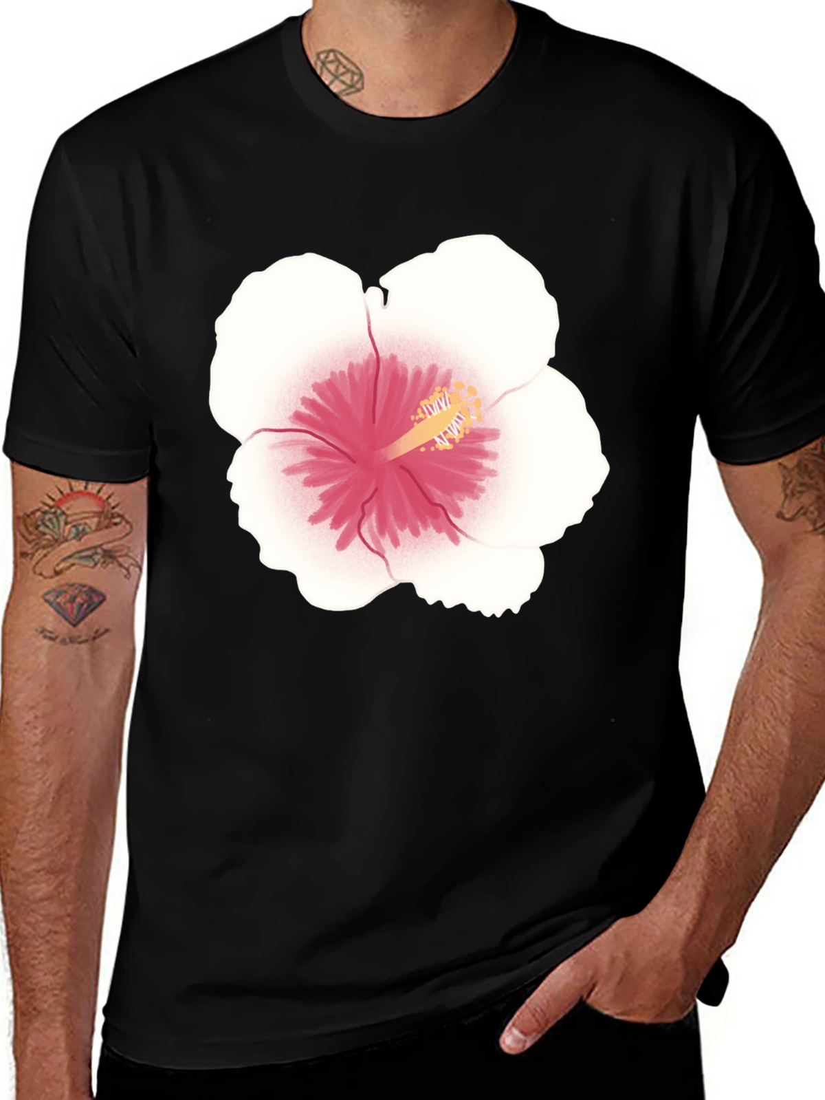 Hibiscus Flower Graphic Tee - Black