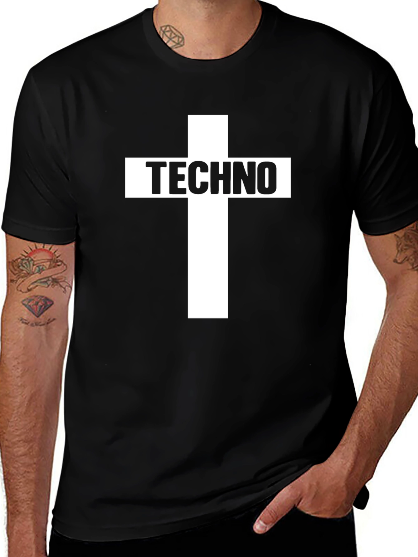 Techno Cross Graphic Black T-Shirt