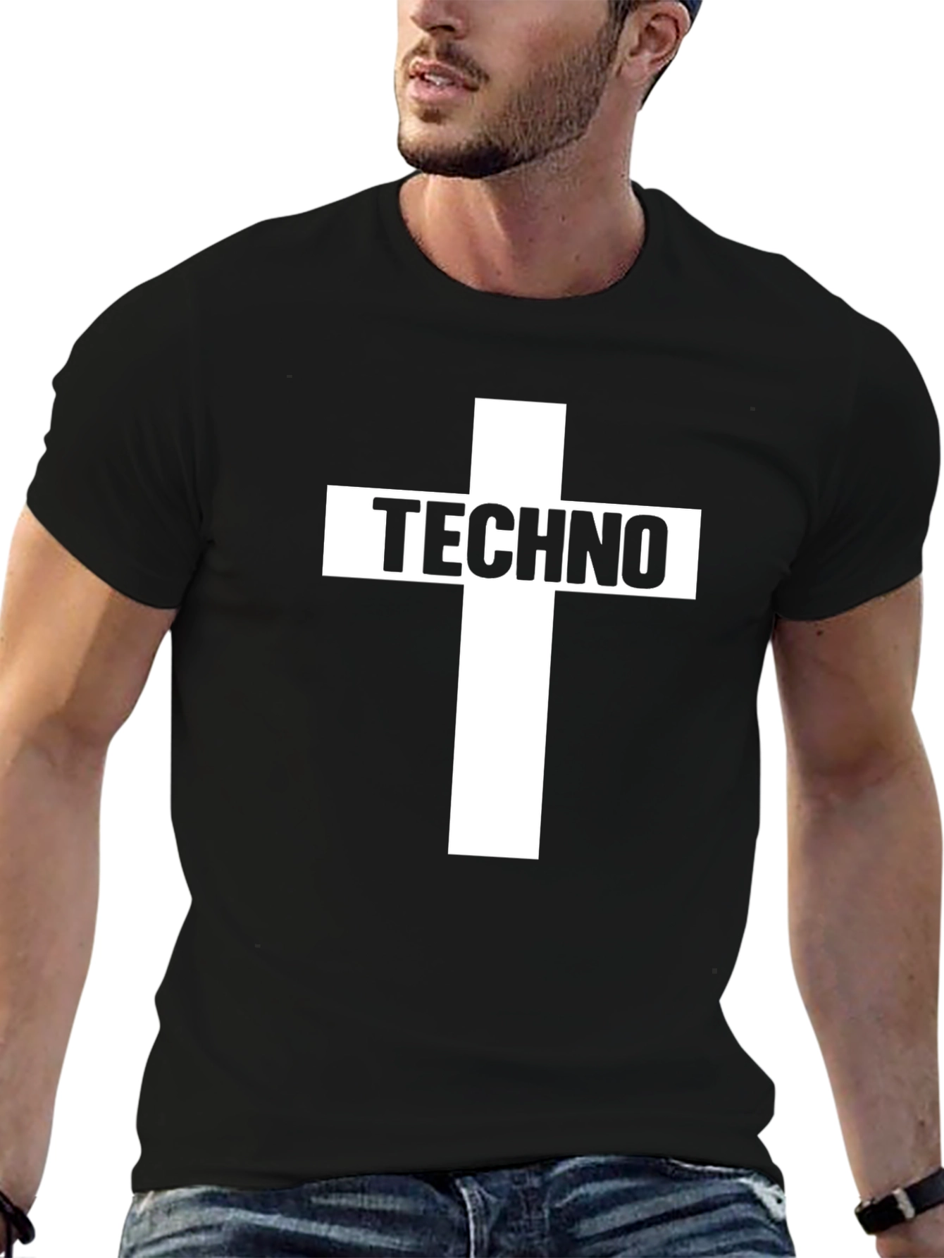 Techno Cross Graphic Black T-Shirt