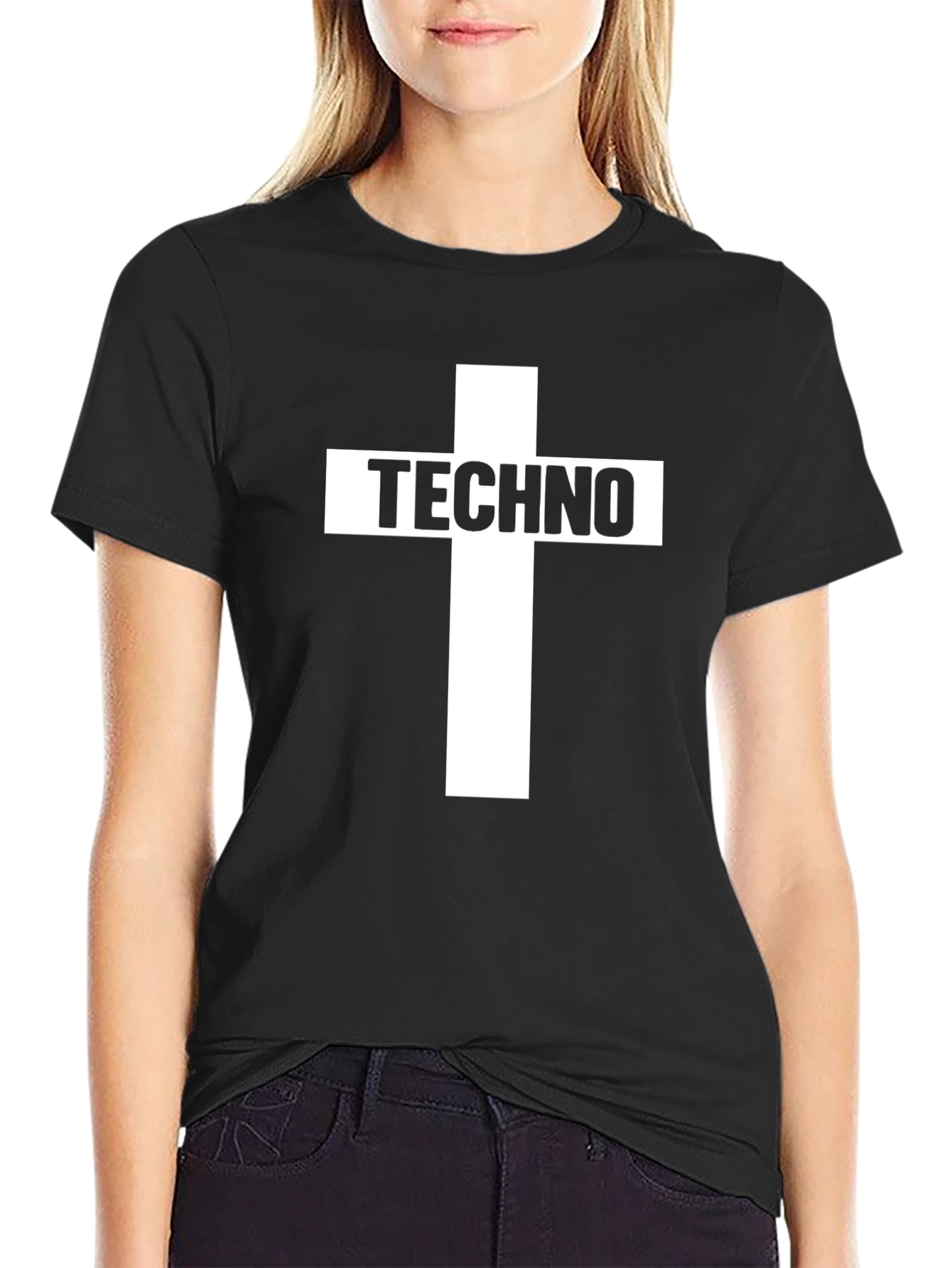 Techno Cross Graphic Black T-Shirt