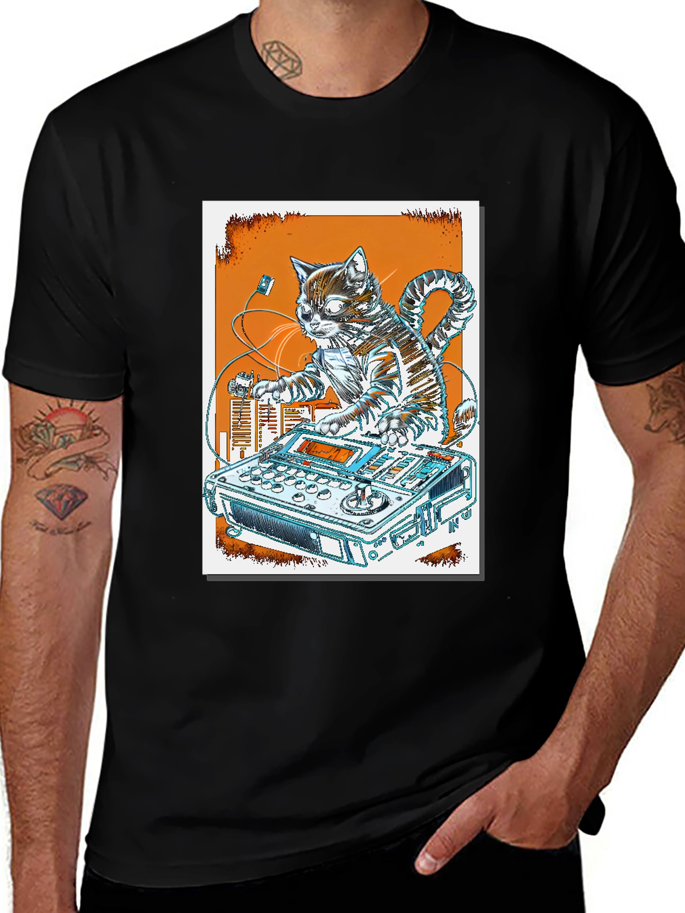 DJ Cat Graphic T-Shirt - Cool Music Lover Tee