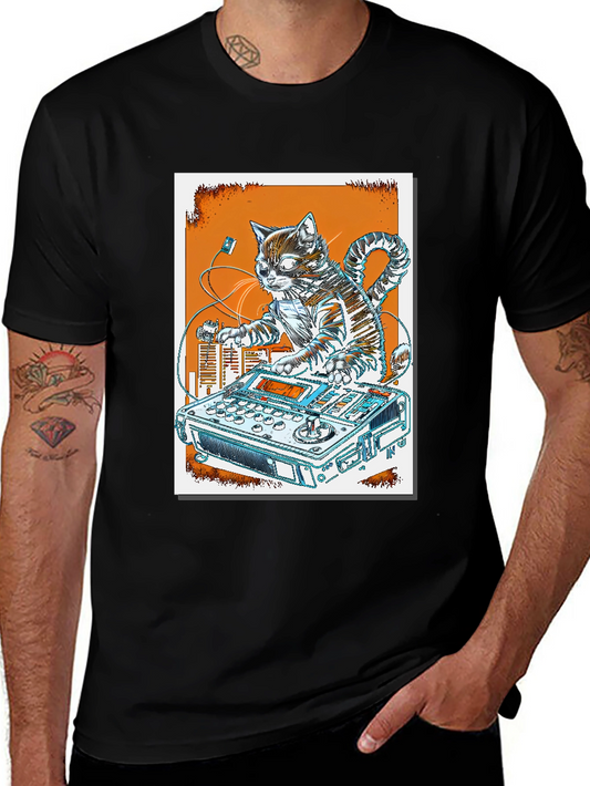 DJ Cat Graphic T-Shirt - Cool Music Lover Tee