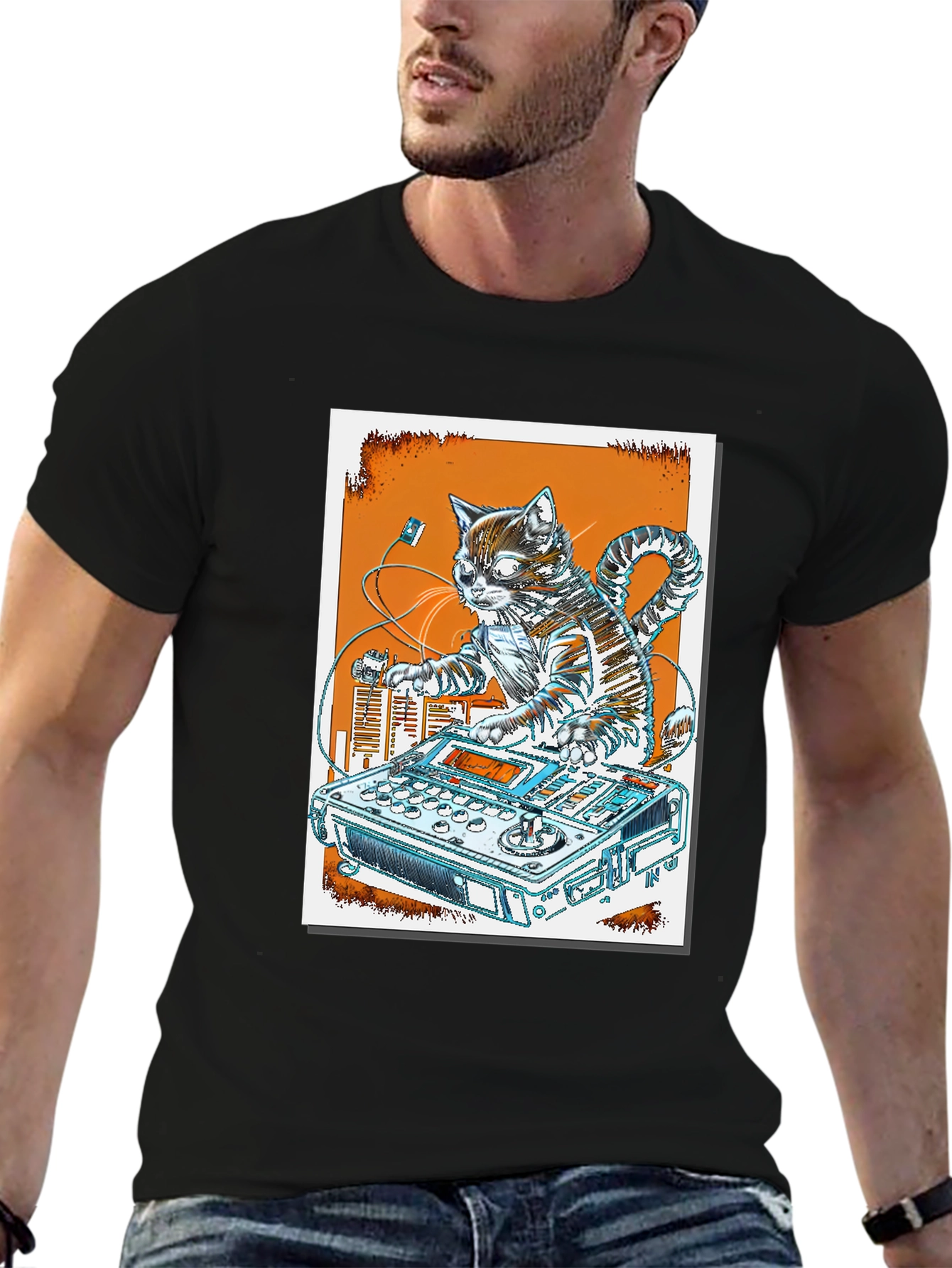 DJ Cat Graphic T-Shirt - Cool Music Lover Tee
