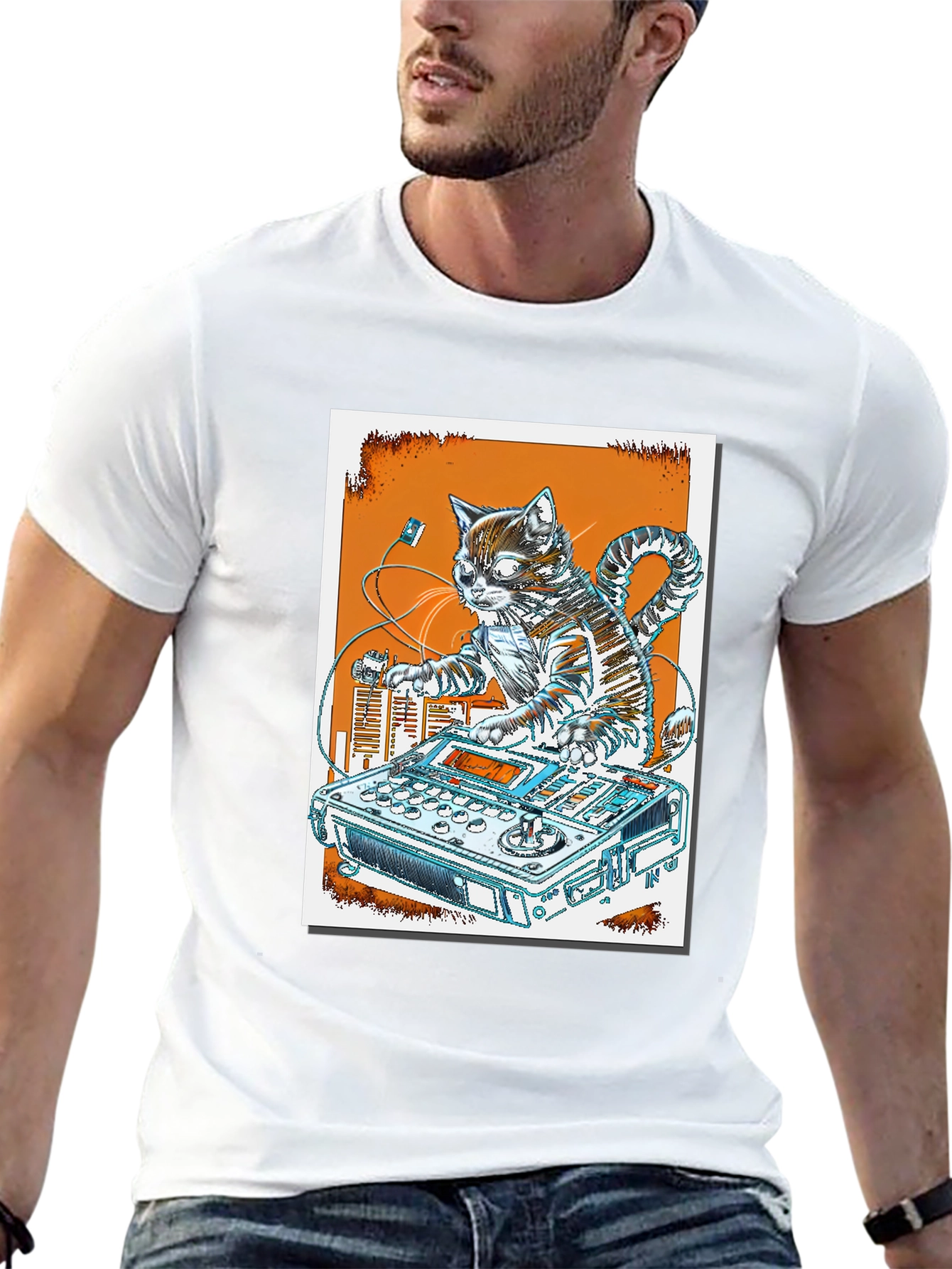DJ Cat Graphic T-Shirt - Cool Music Lover Tee