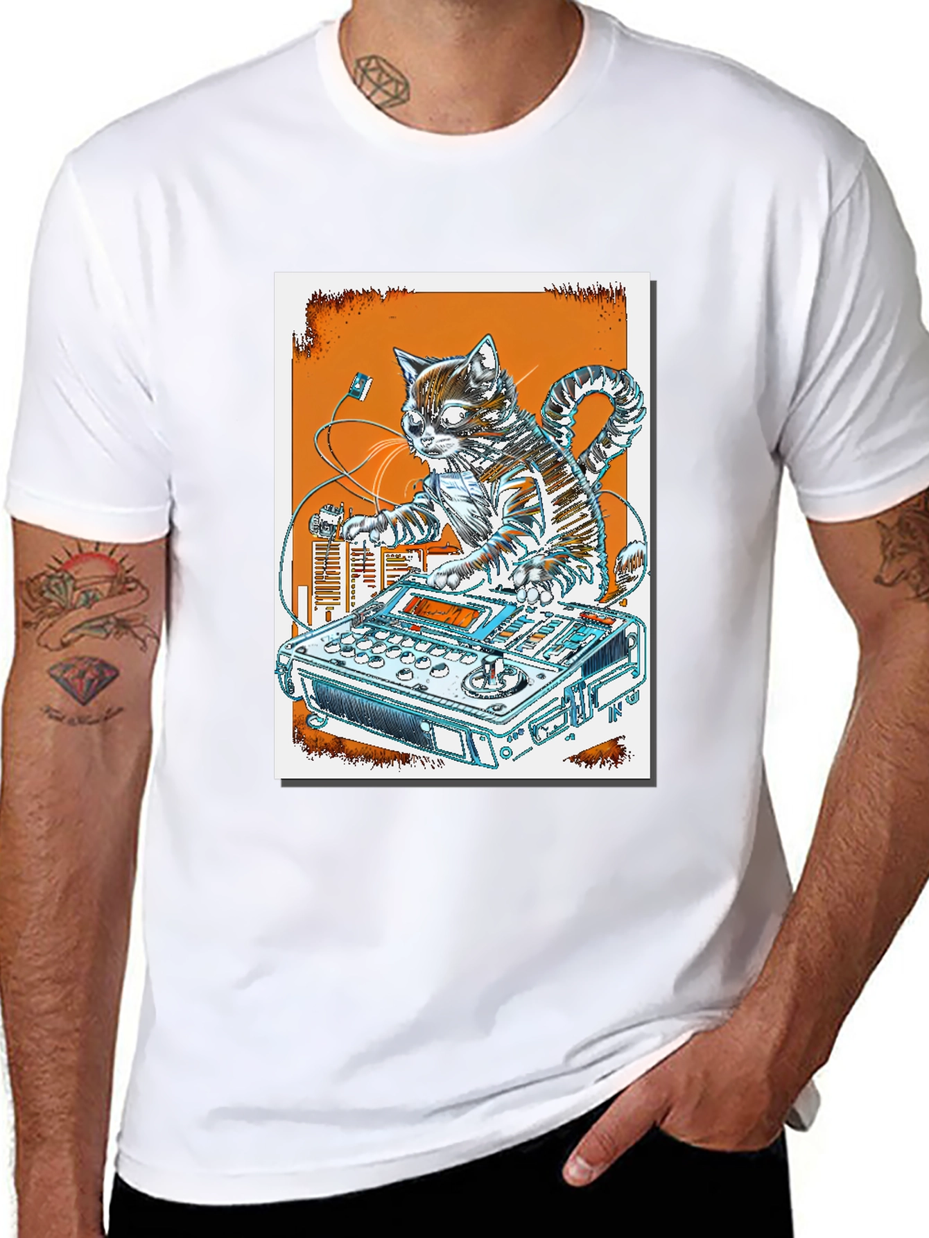 DJ Cat Graphic T-Shirt - Cool Music Lover Tee