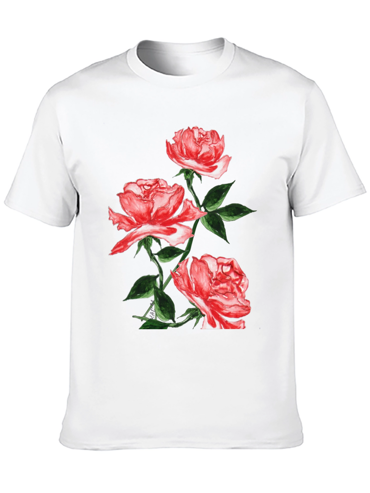 Black Floral T-Shirt with Red Roses