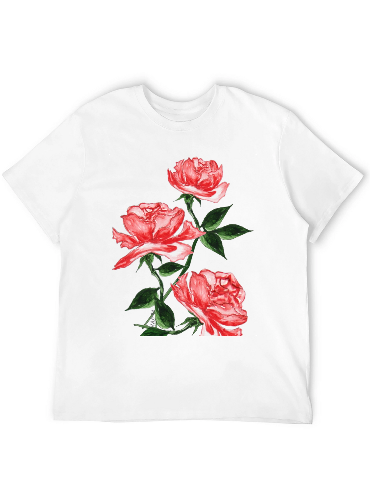 Black Floral T-Shirt with Red Roses