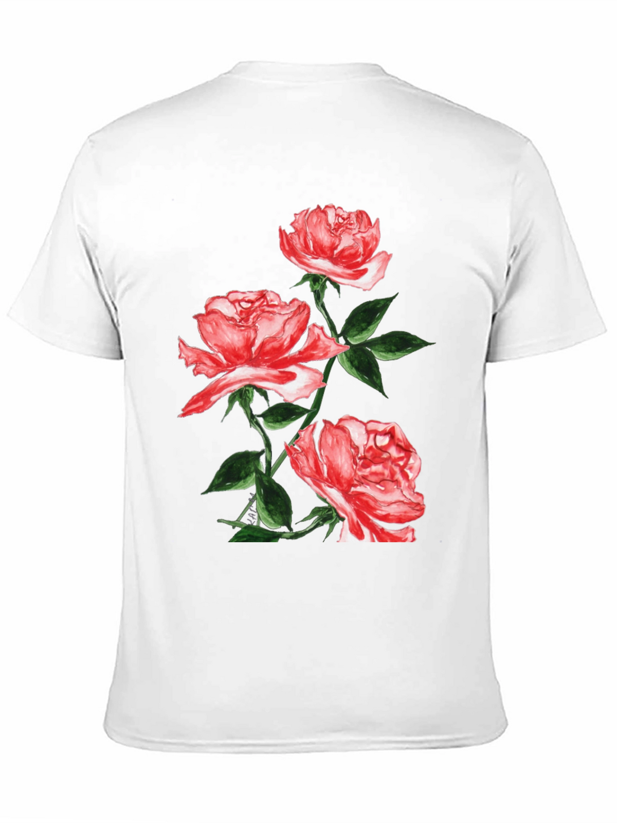 Black Floral T-Shirt with Red Roses