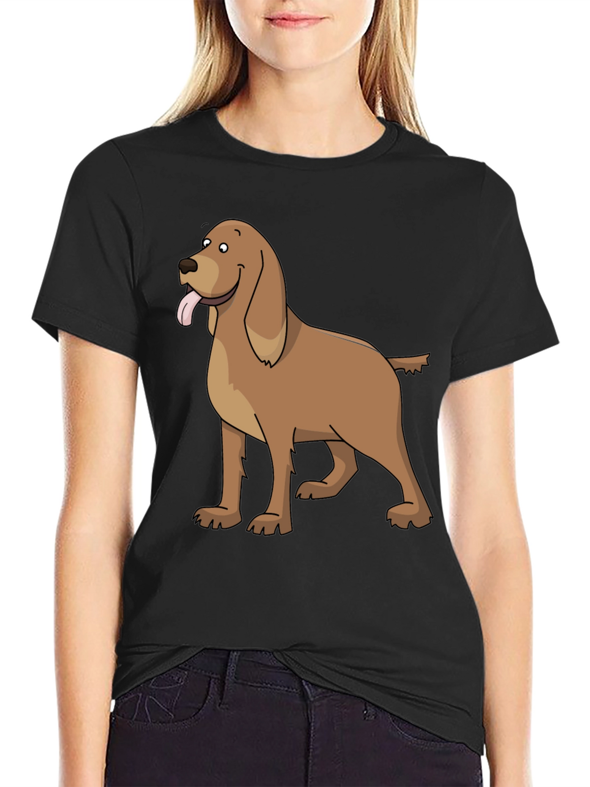 Dog Cartoon Graphic Tee - Casual Black T-Shirt