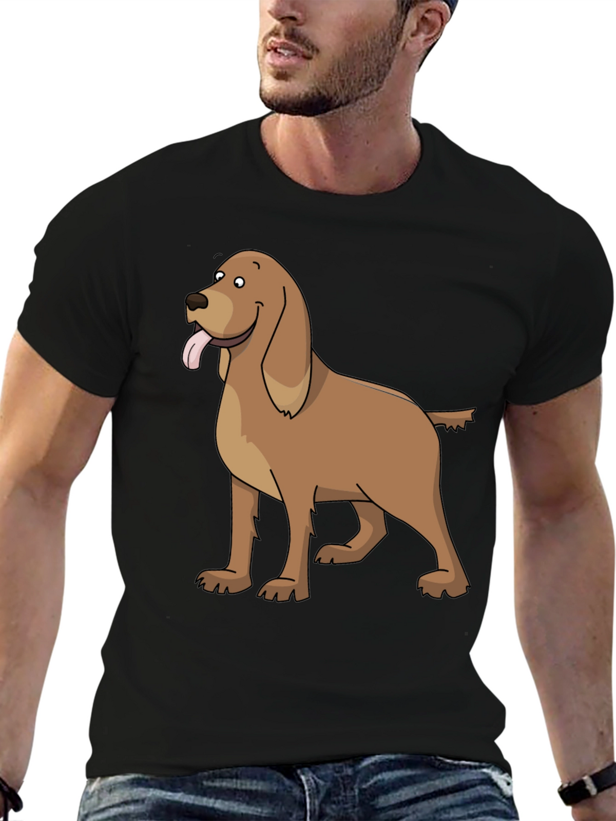 Dog Cartoon Graphic Tee - Casual Black T-Shirt