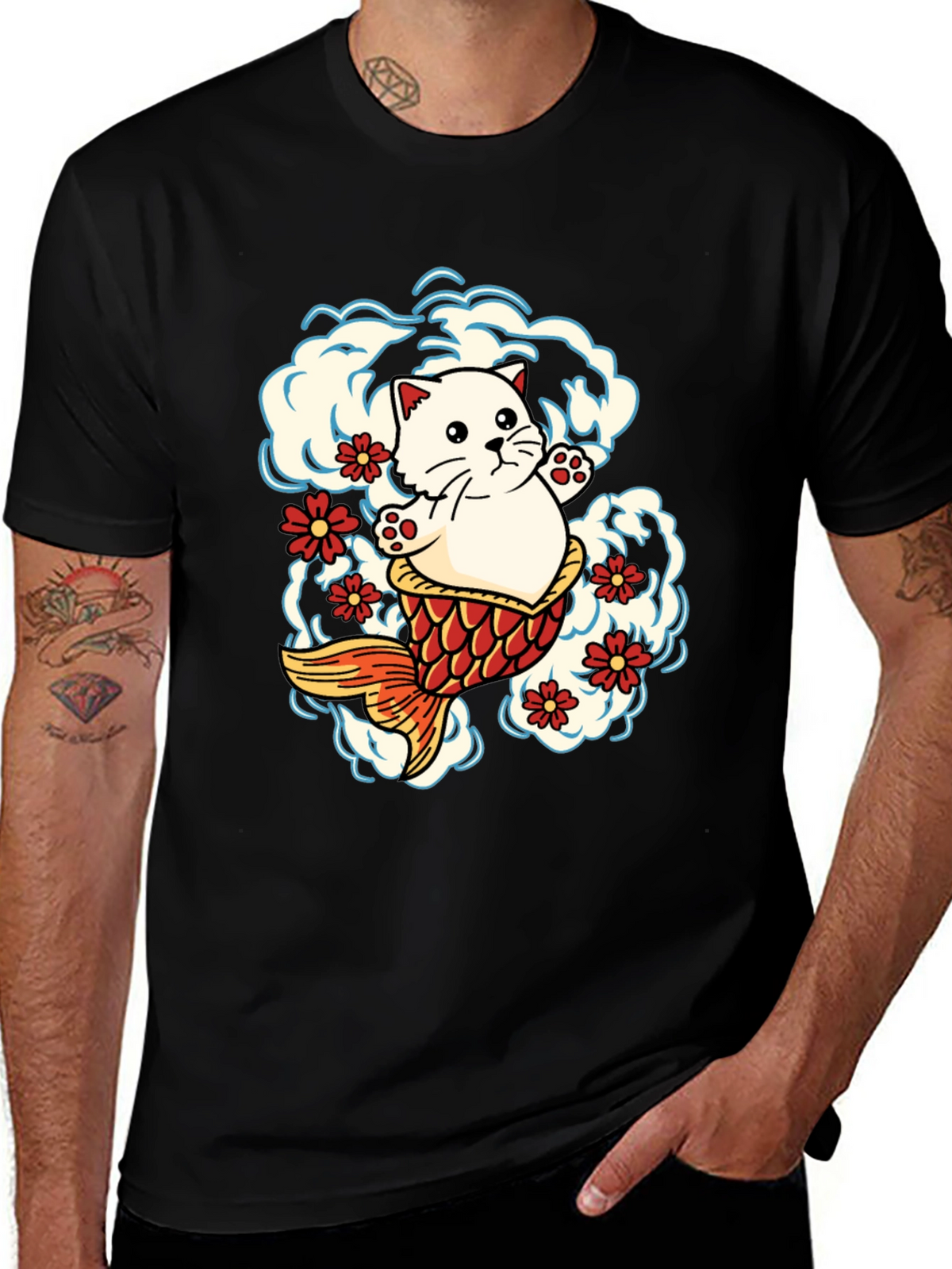 Cat Koi Fish Graphic Tee - Unique Design