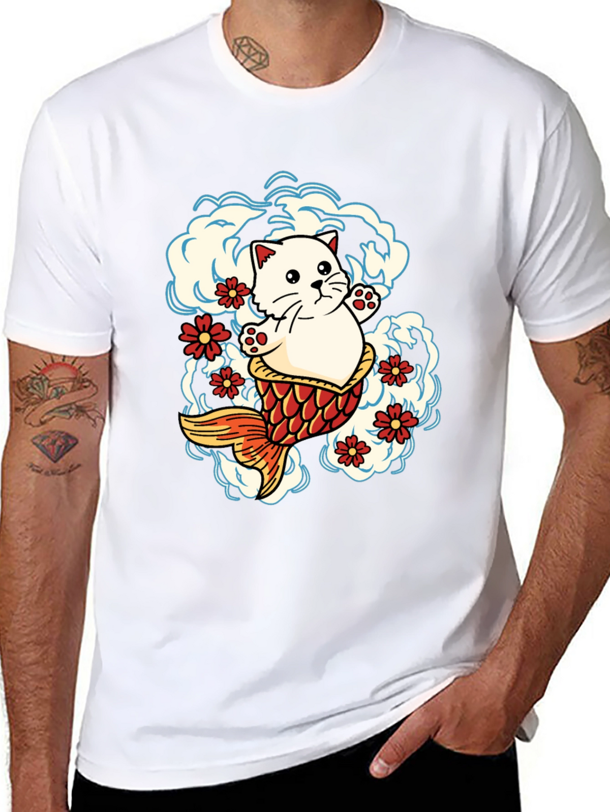 Cat Koi Fish Graphic Tee - Unique Design
