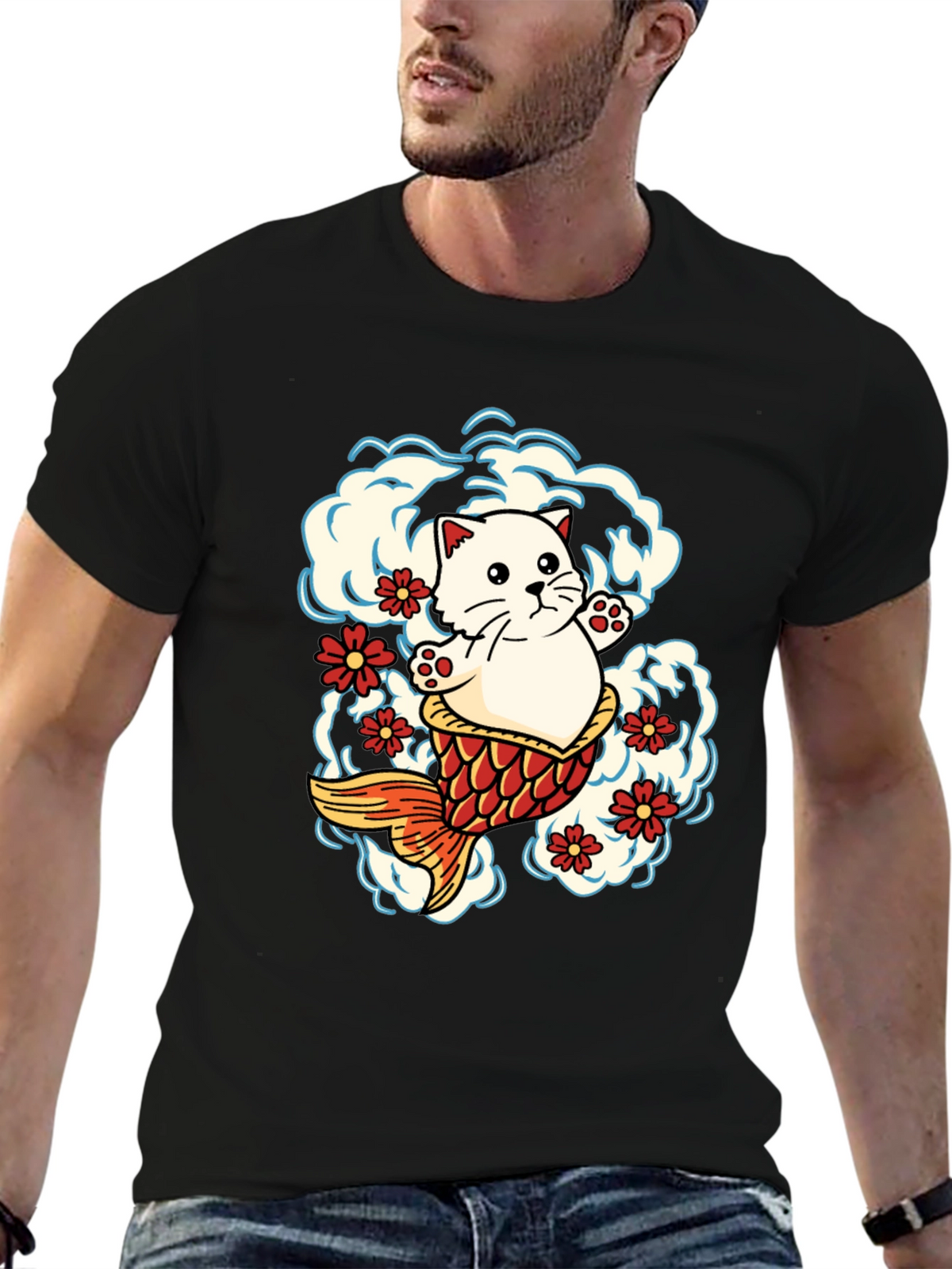 Cat Koi Fish Graphic Tee - Unique Design
