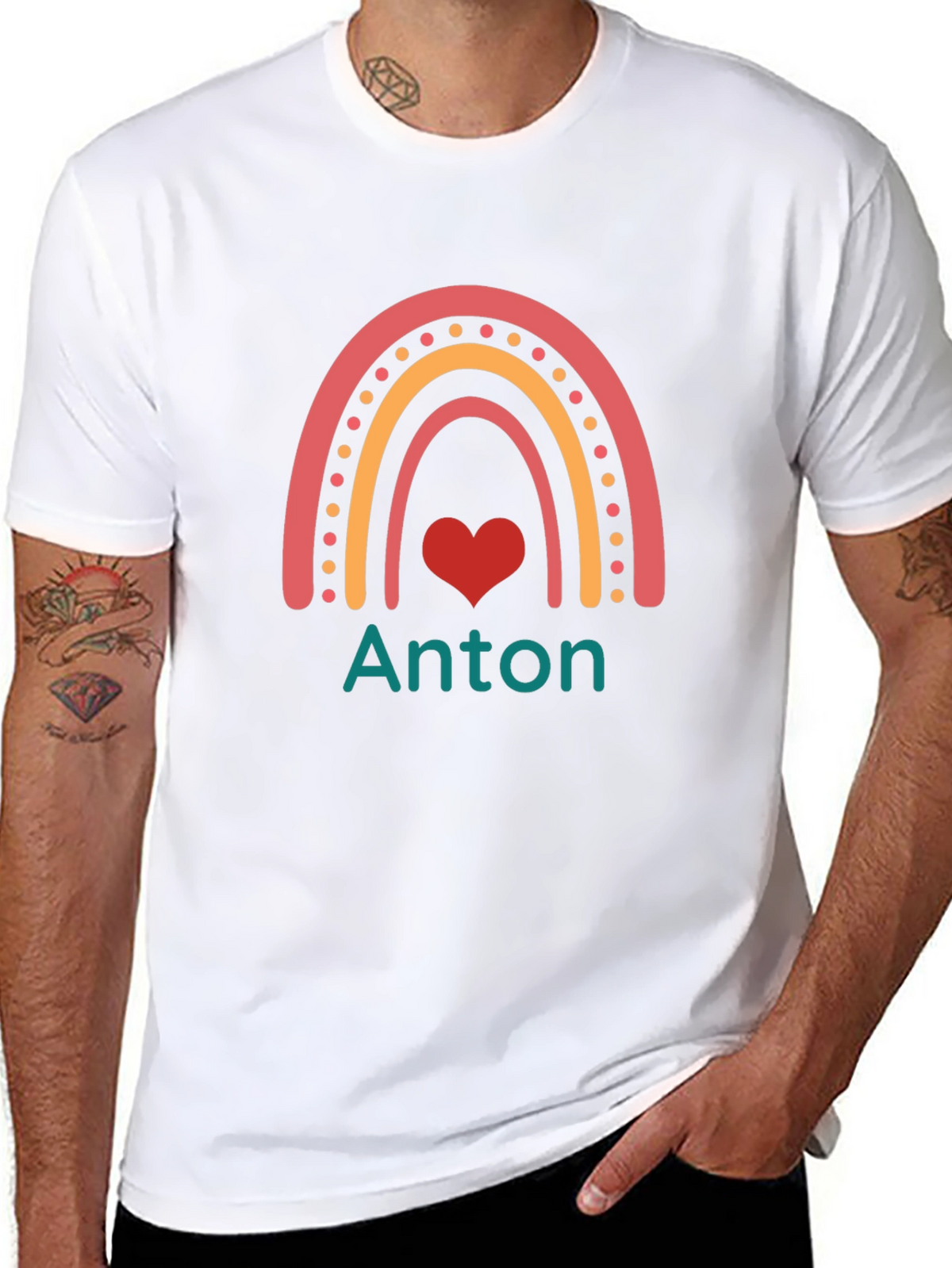 Personalized Anton Rainbow Heart T-Shirt