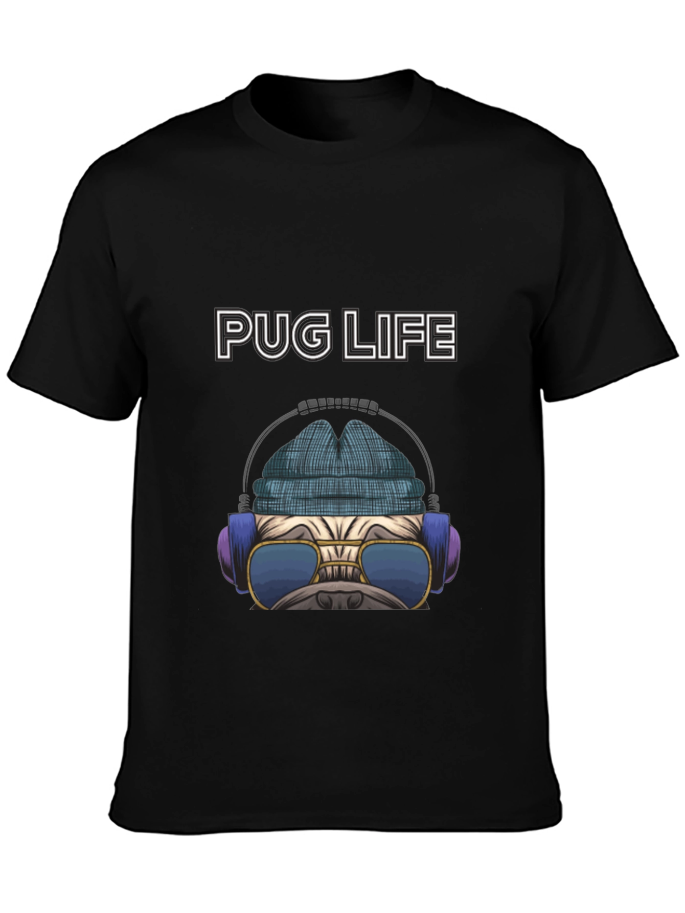 Pug Life T-Shirt: Cool Dog with Headphones
