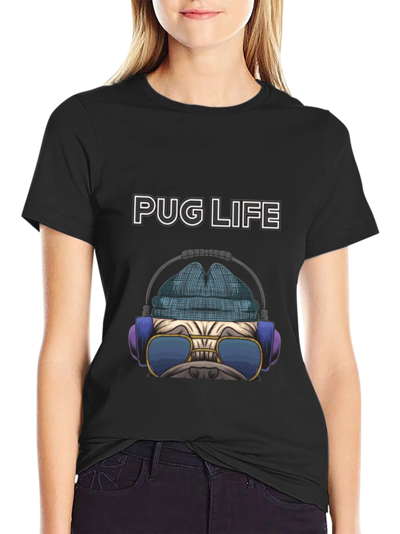 Pug Life T-Shirt: Cool Dog with Headphones
