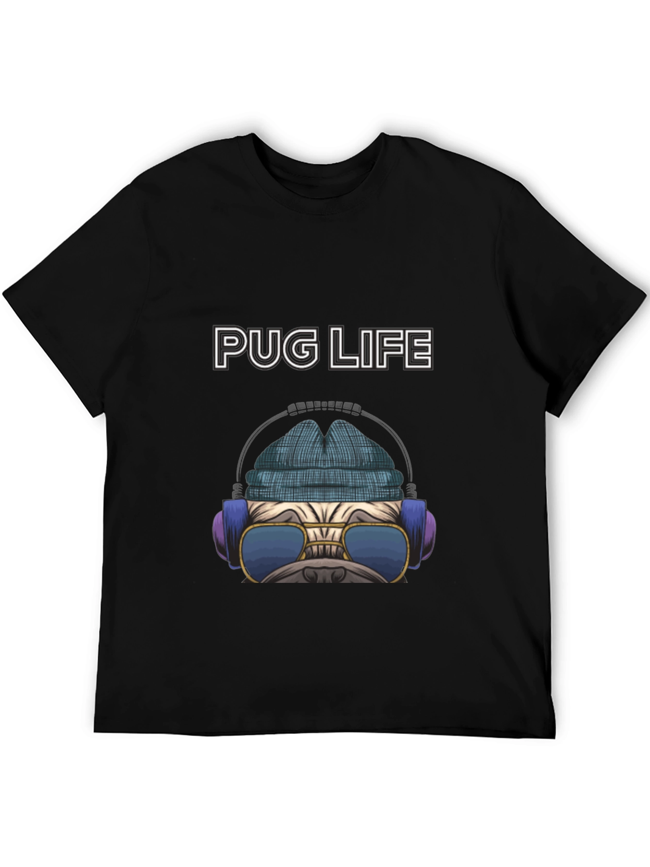 Pug Life T-Shirt: Cool Dog with Headphones