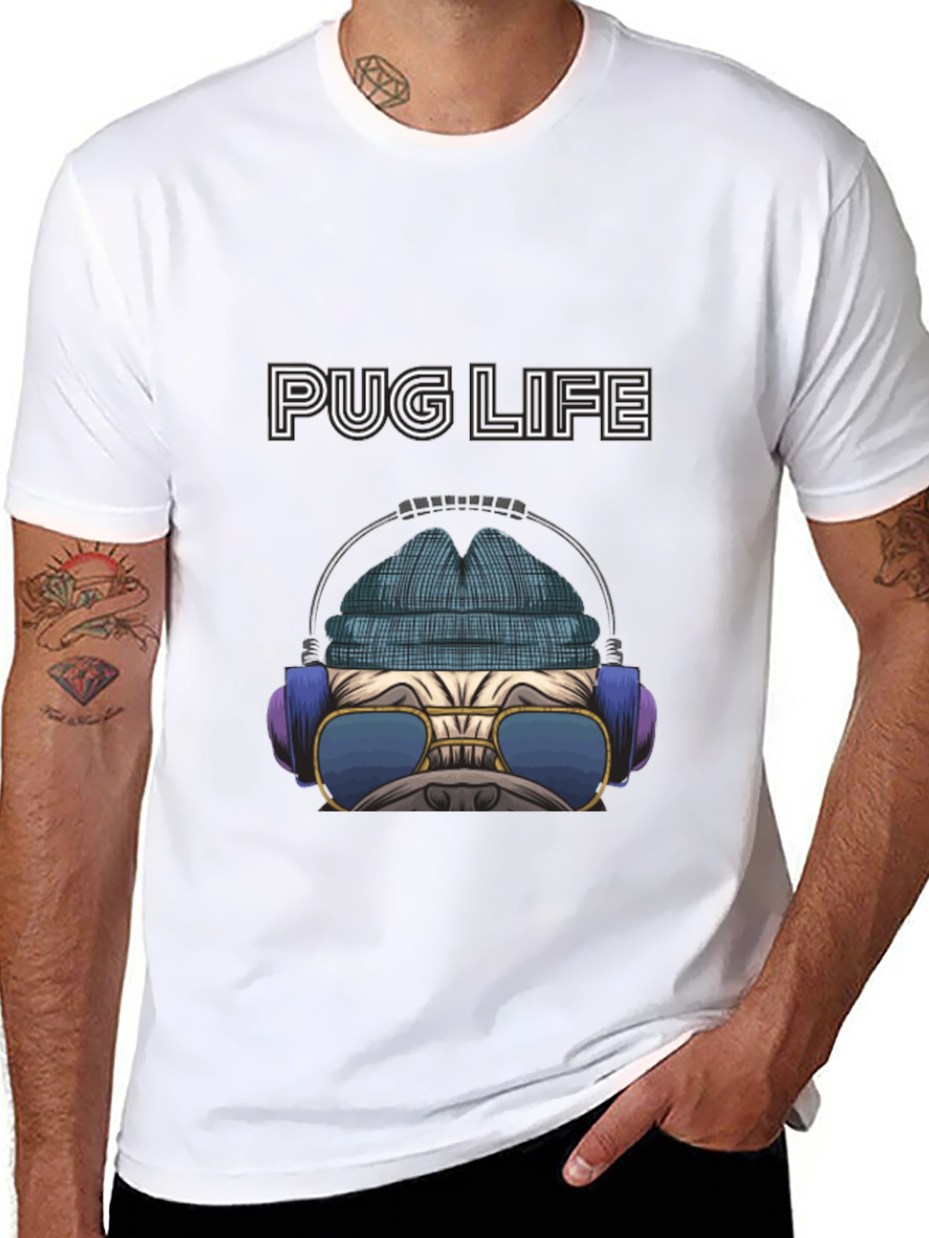 Pug Life T-Shirt: Cool Dog with Headphones