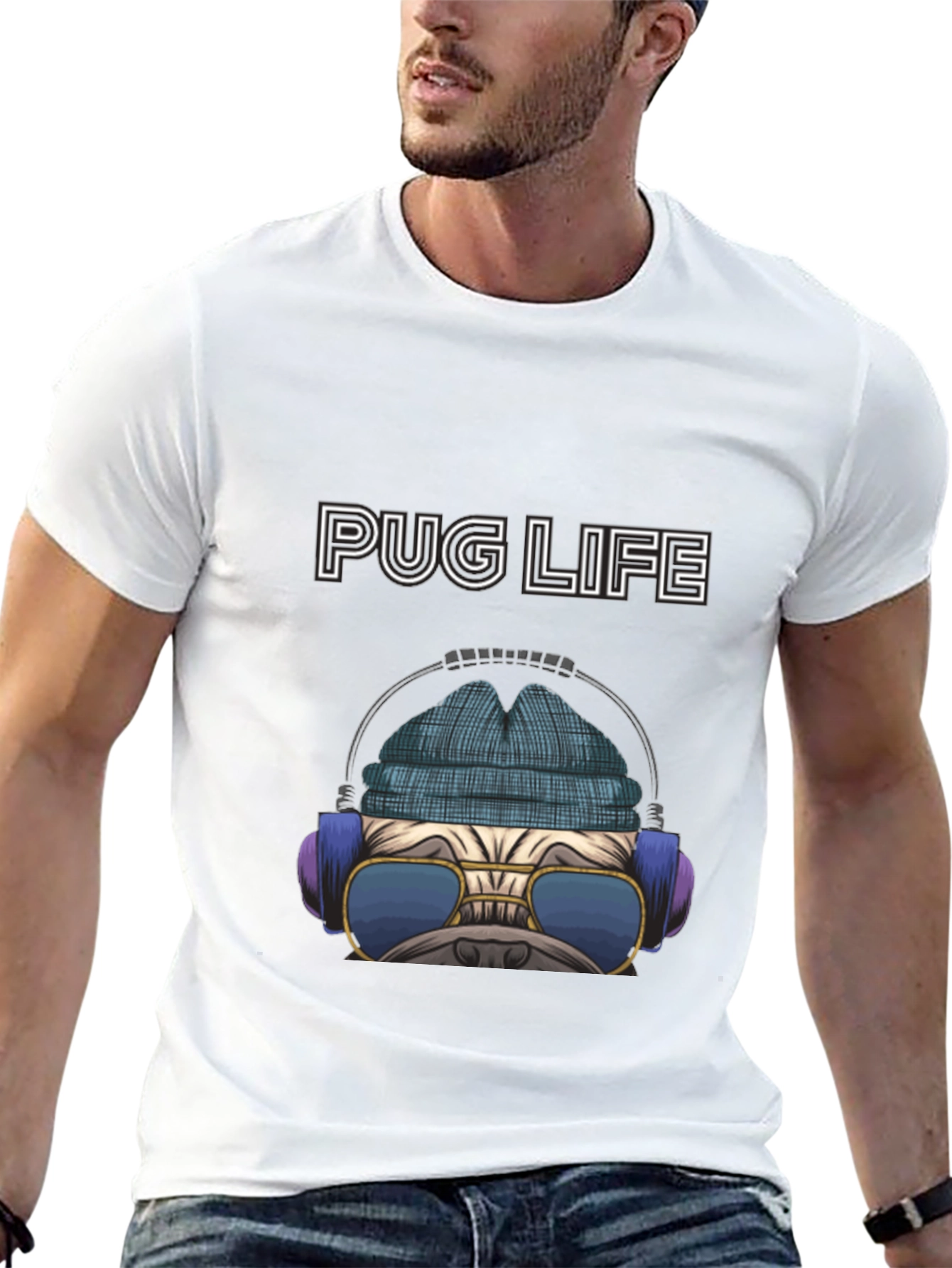 Pug Life T-Shirt: Cool Dog with Headphones