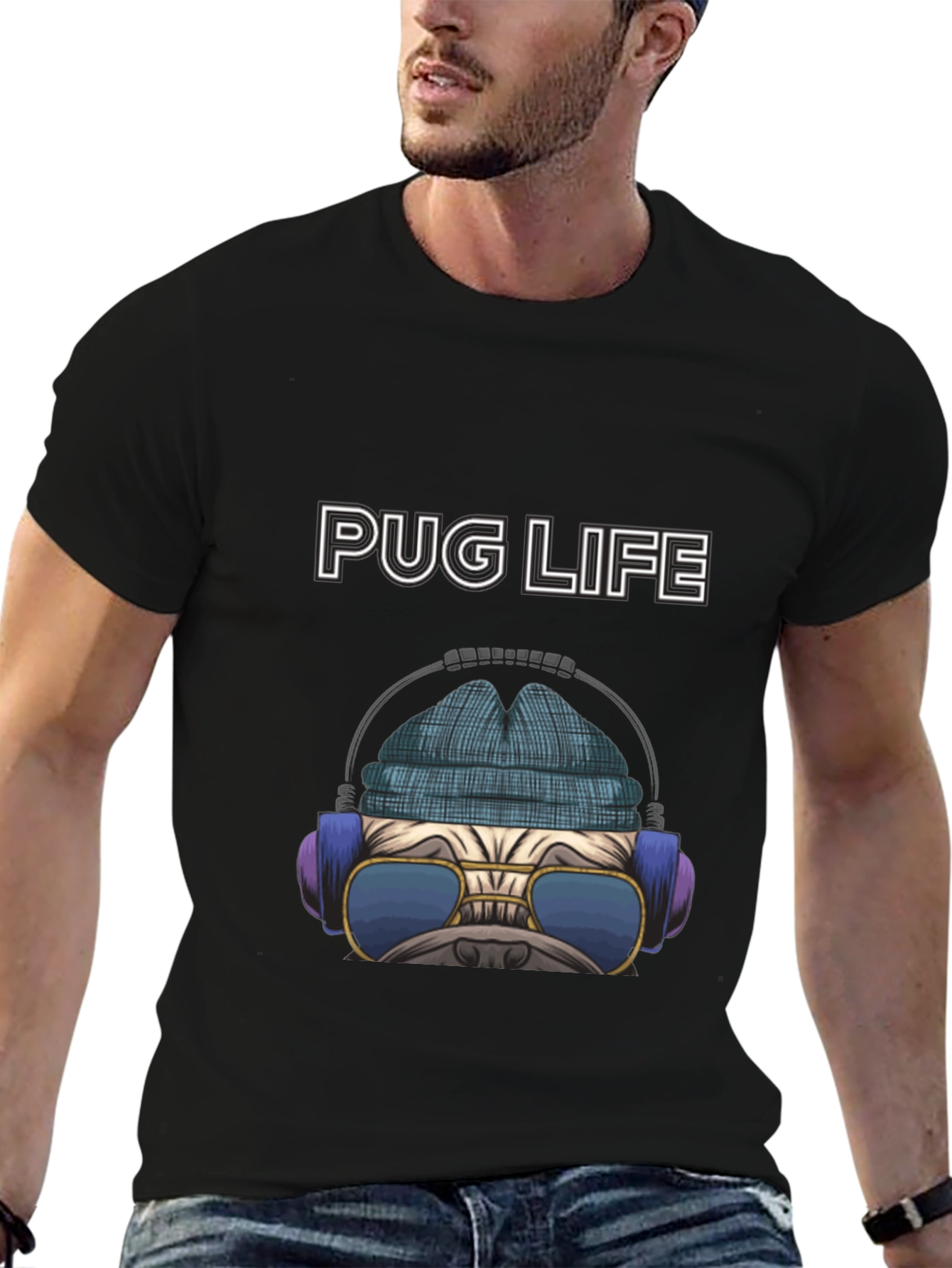 Pug Life T-Shirt: Cool Dog with Headphones