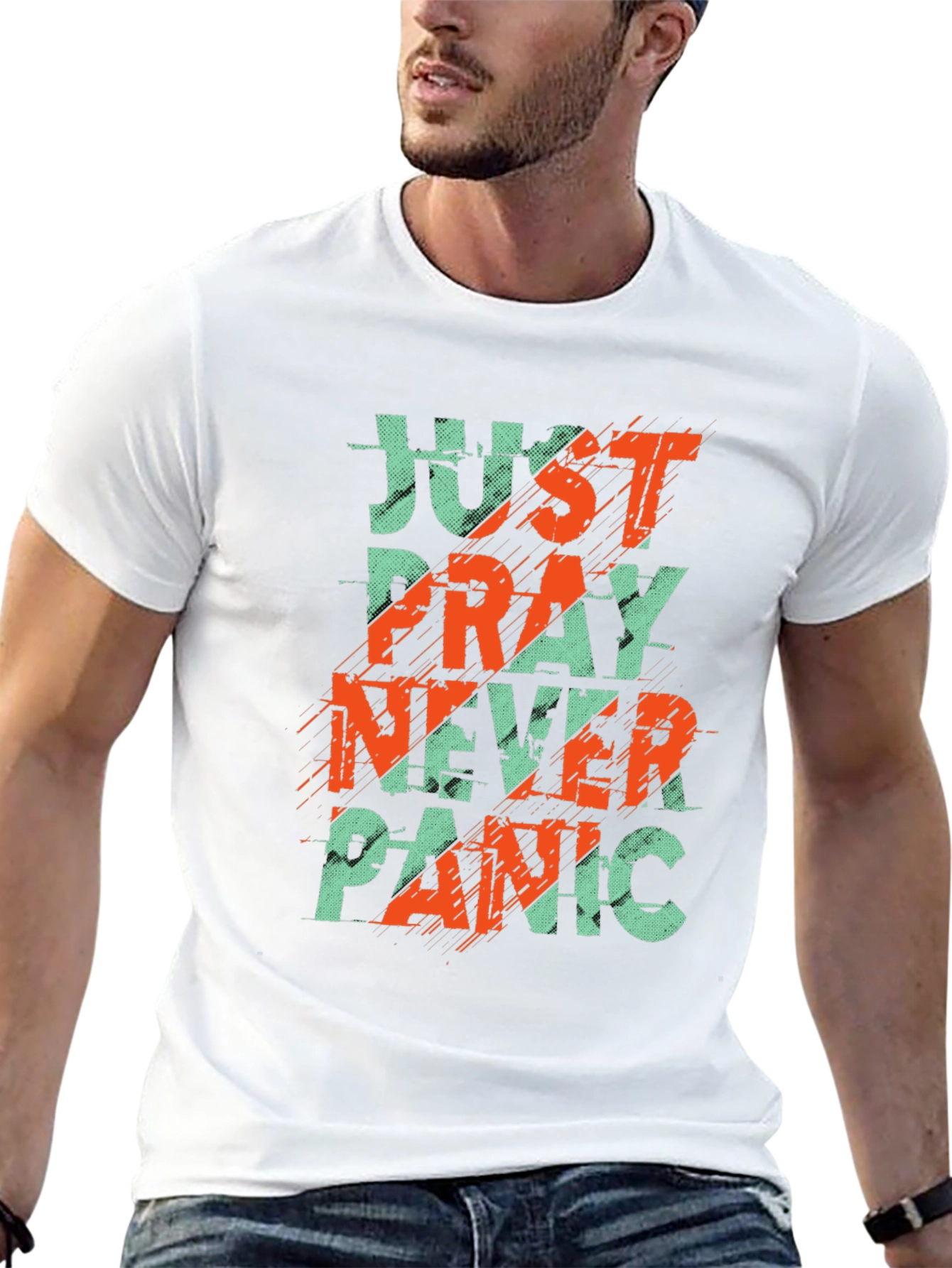 Just Pray Never Panic Graphic Tee - Black