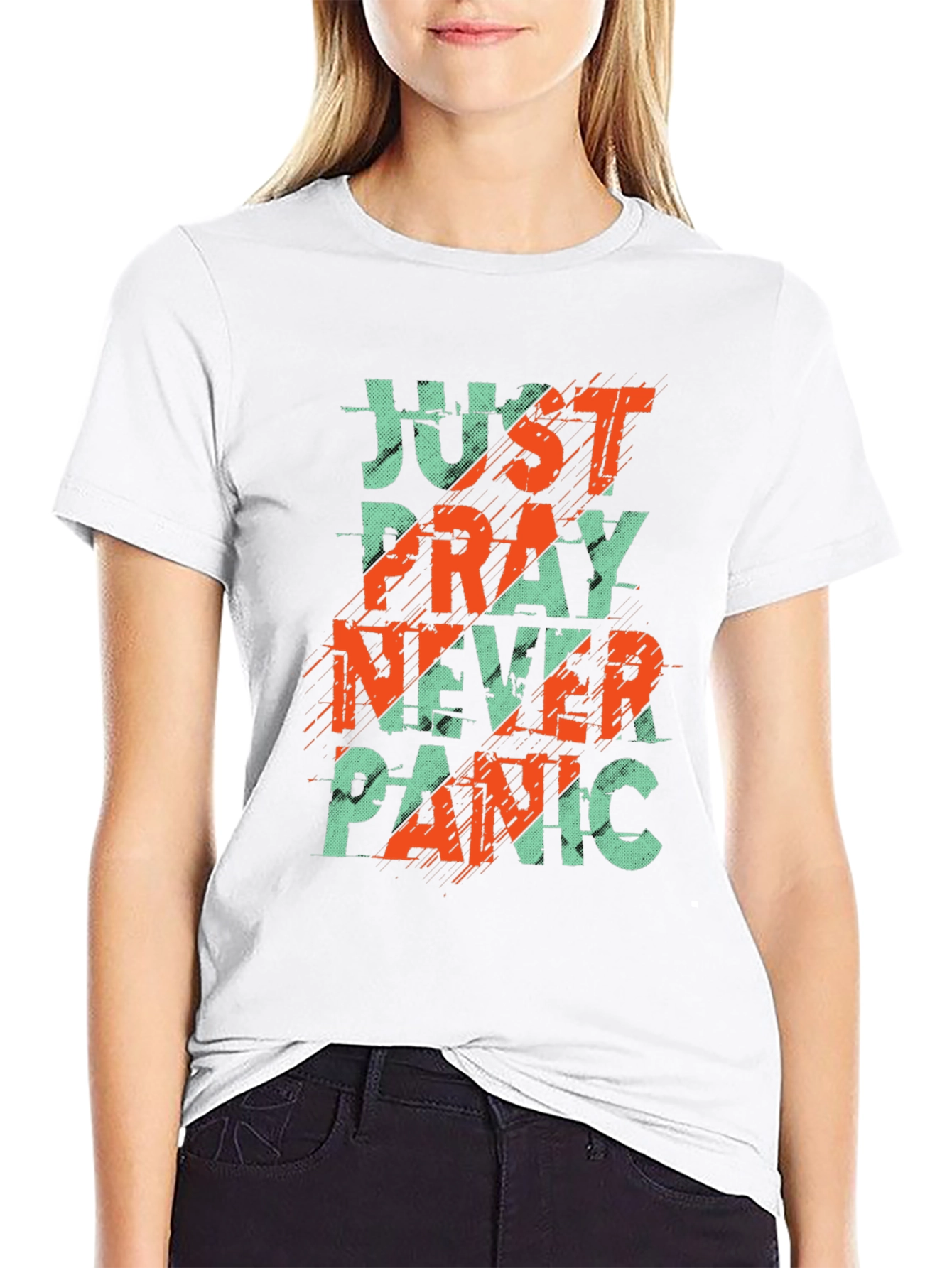 Just Pray Never Panic Graphic Tee - Black