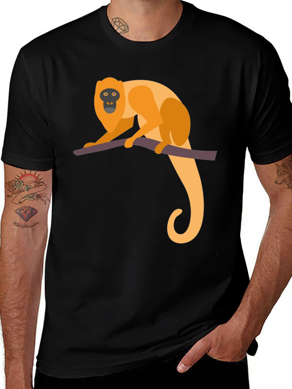 Monkey Graphic Tee - Black Cotton T-Shirt