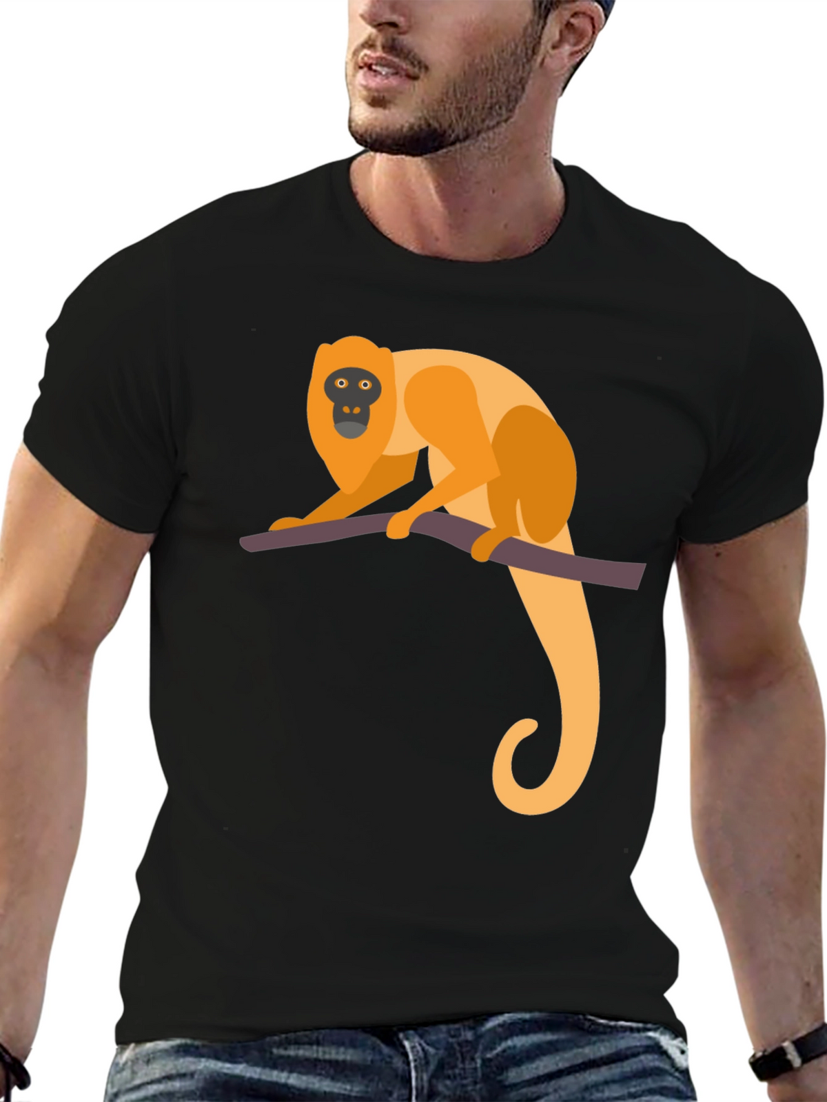 Monkey Graphic Tee - Black Cotton T-Shirt