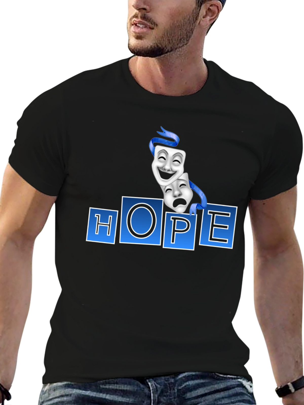HOPE Graphic T-Shirt with Comedy Tragedy Masks