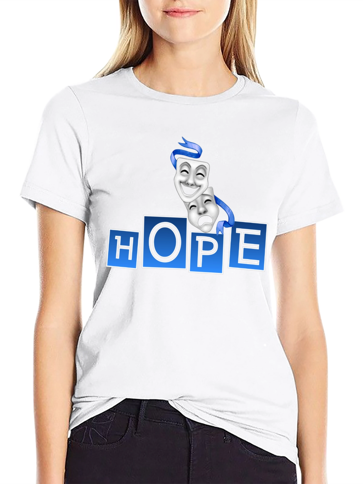 HOPE Graphic T-Shirt with Comedy Tragedy Masks