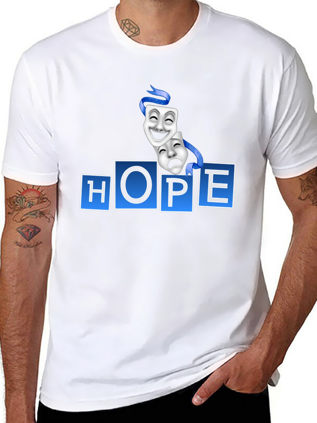 HOPE Graphic T-Shirt with Comedy Tragedy Masks