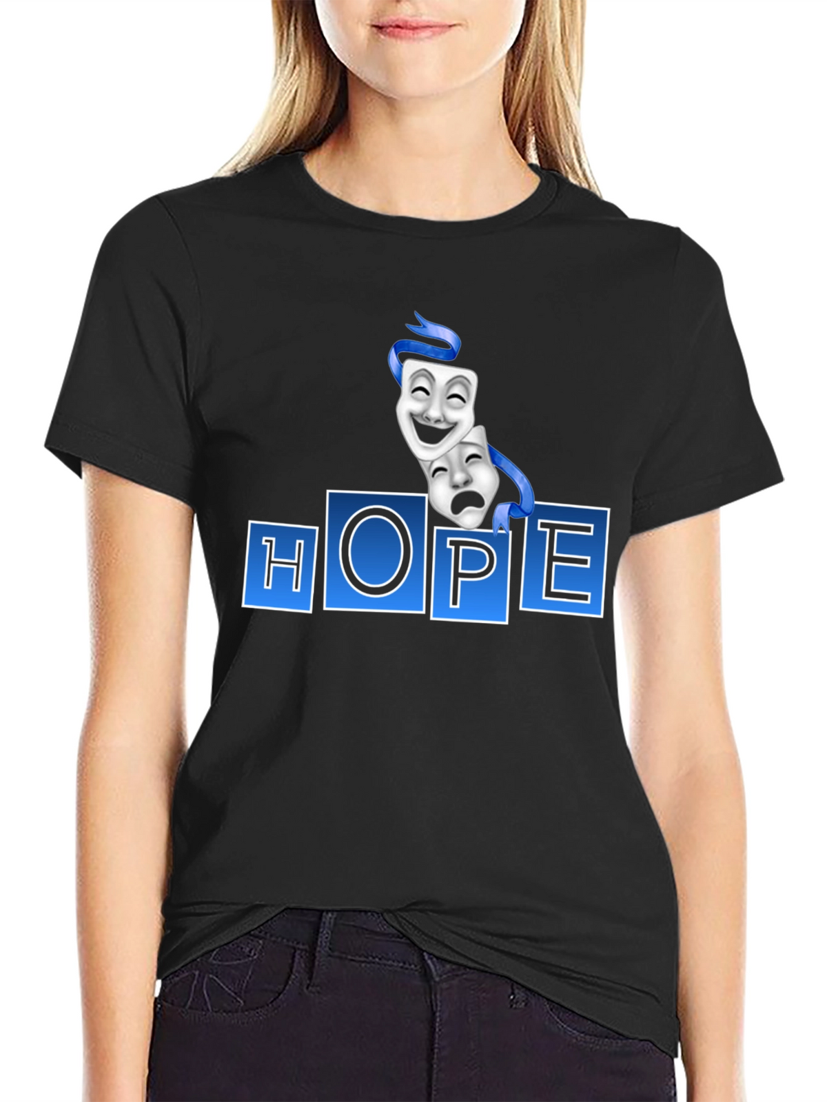 HOPE Graphic T-Shirt with Comedy Tragedy Masks