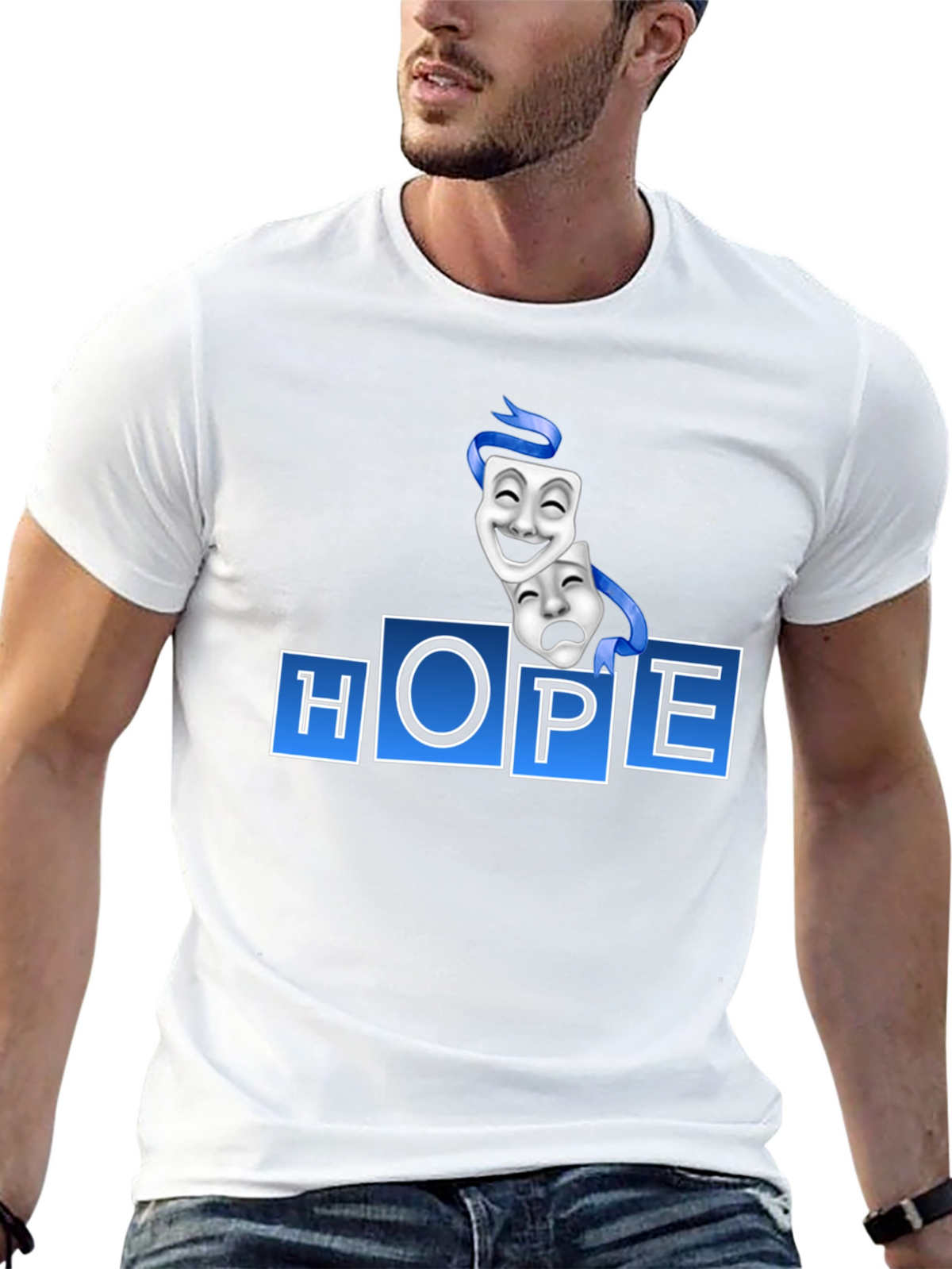 HOPE Graphic T-Shirt with Comedy Tragedy Masks