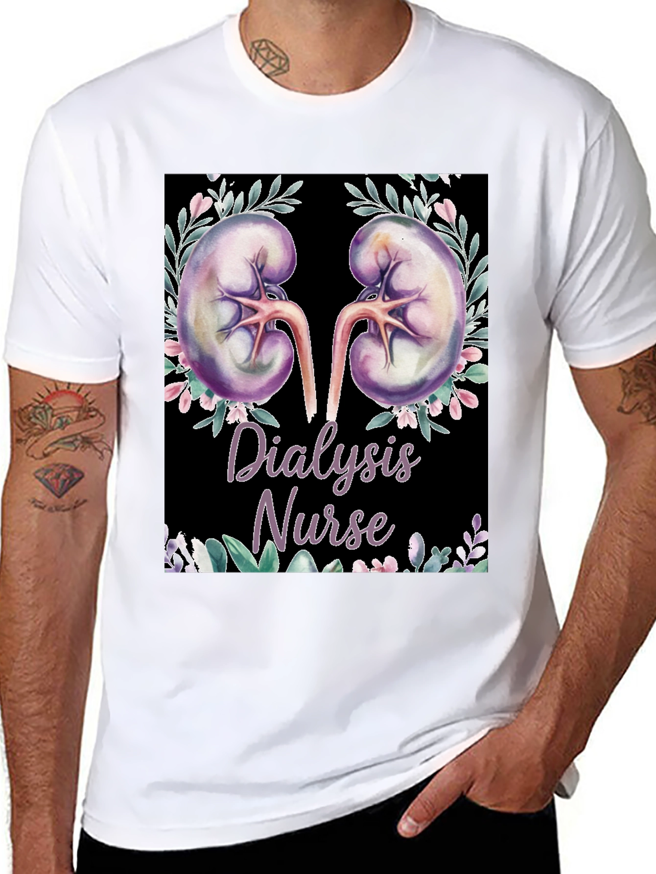Dialysis Nurse Floral Kidney Graphic Tee