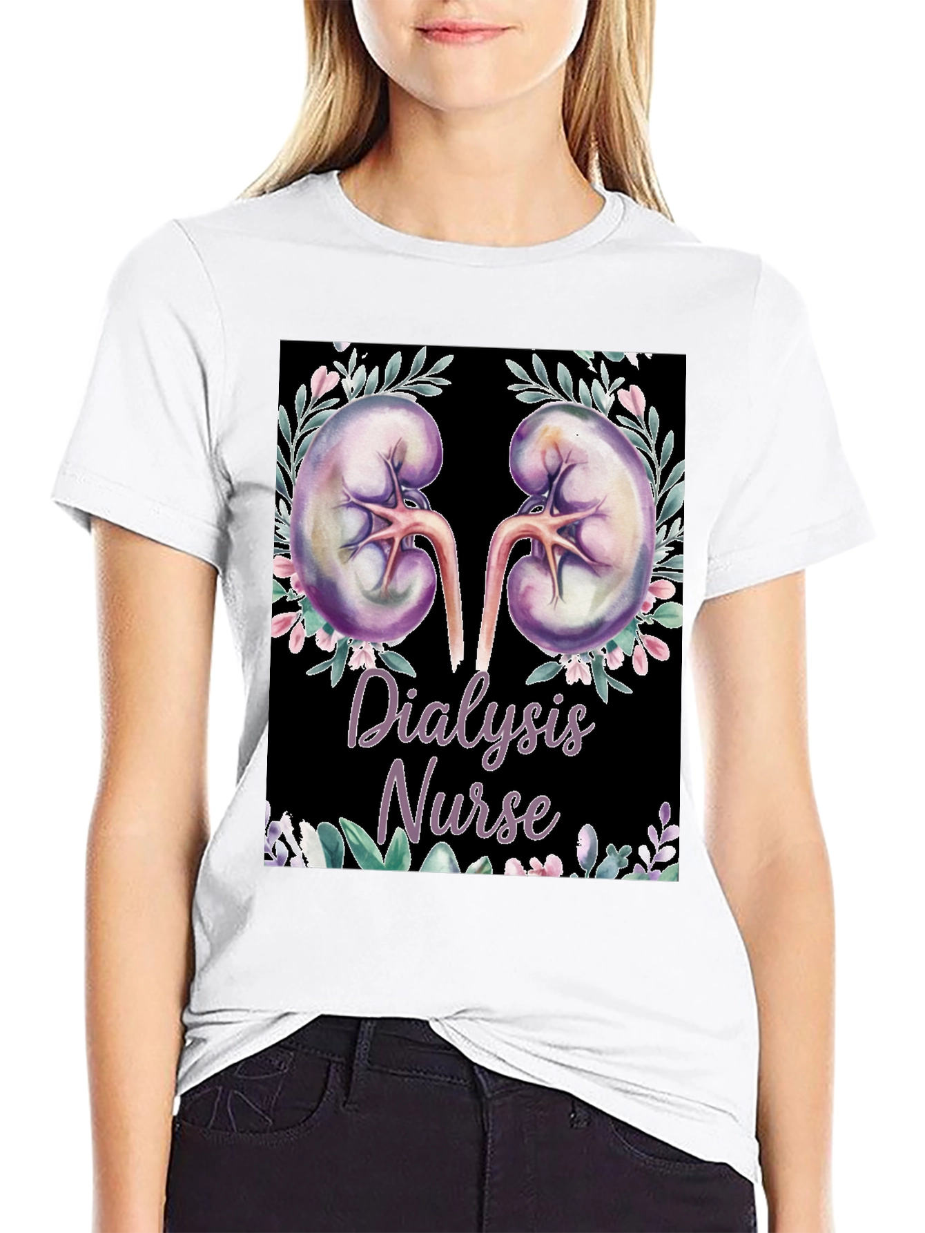 Dialysis Nurse Floral Kidney Graphic Tee