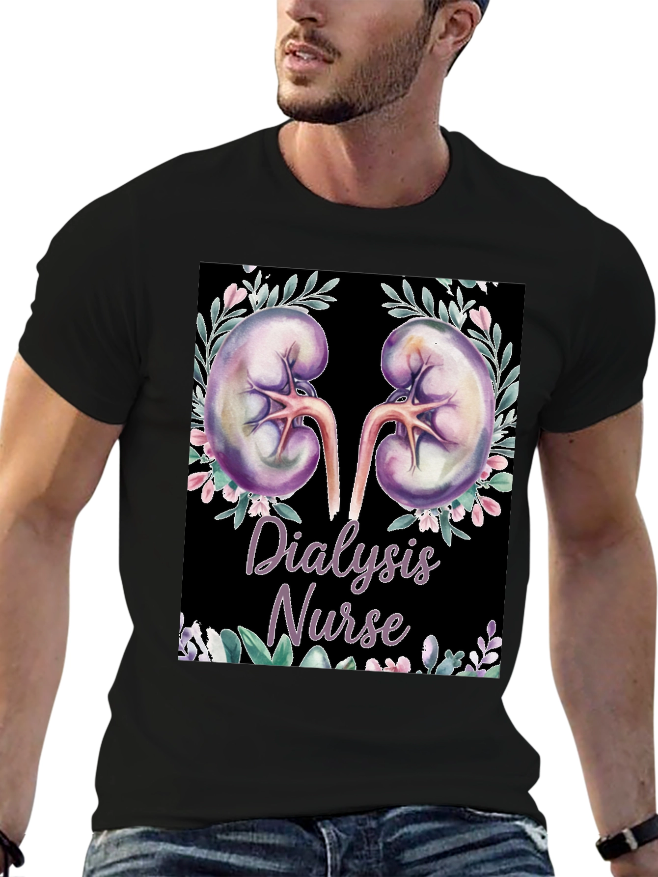 Dialysis Nurse Floral Kidney Graphic Tee