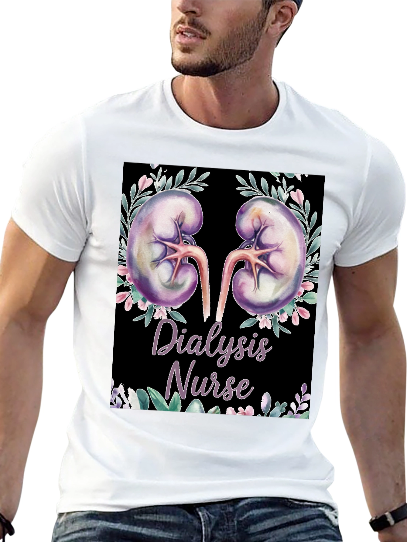 Dialysis Nurse Floral Kidney Graphic Tee