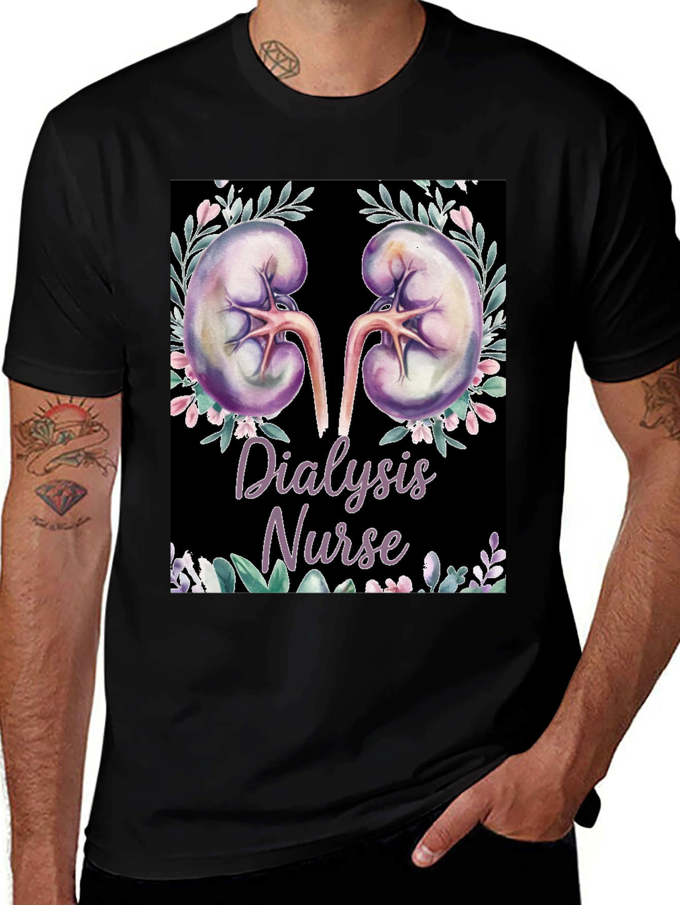 Dialysis Nurse Floral Kidney Graphic Tee