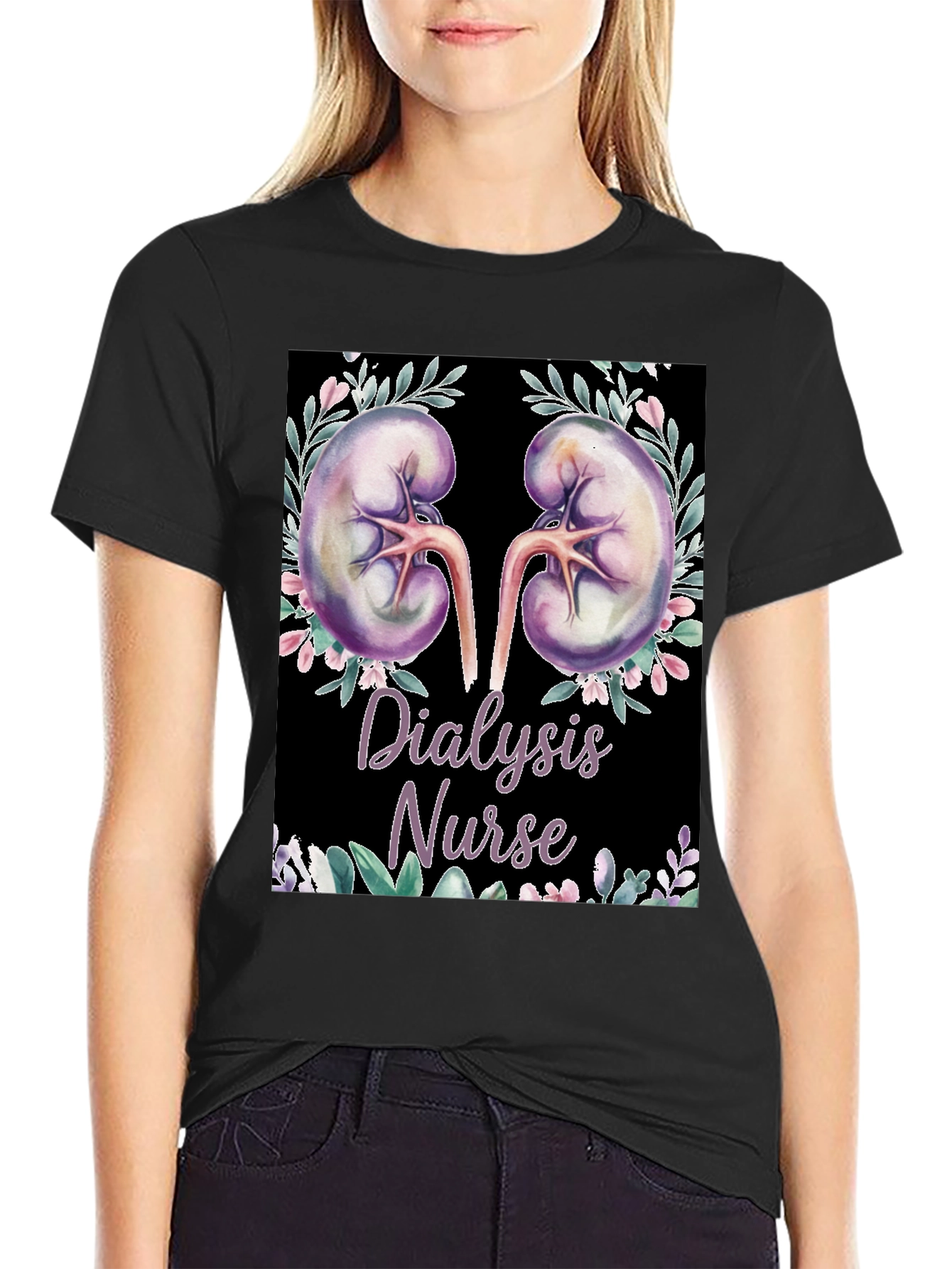 Dialysis Nurse Floral Kidney Graphic Tee